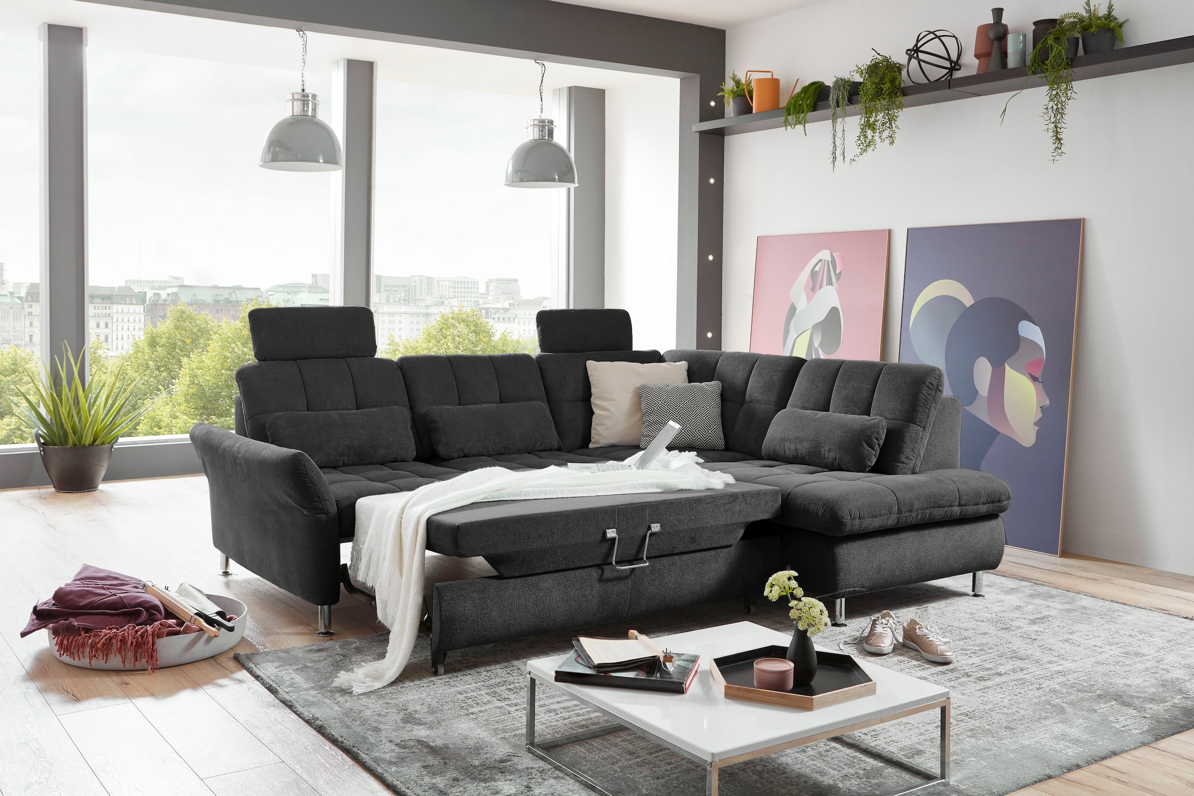 Die PlanBar Ecksofa »MP-IN20016 L-Form mit Kaltschaum-Polsterung«, wahlweise mit Kopfstützen und Bettfunktion, mit Kaltschaum-Polsterung