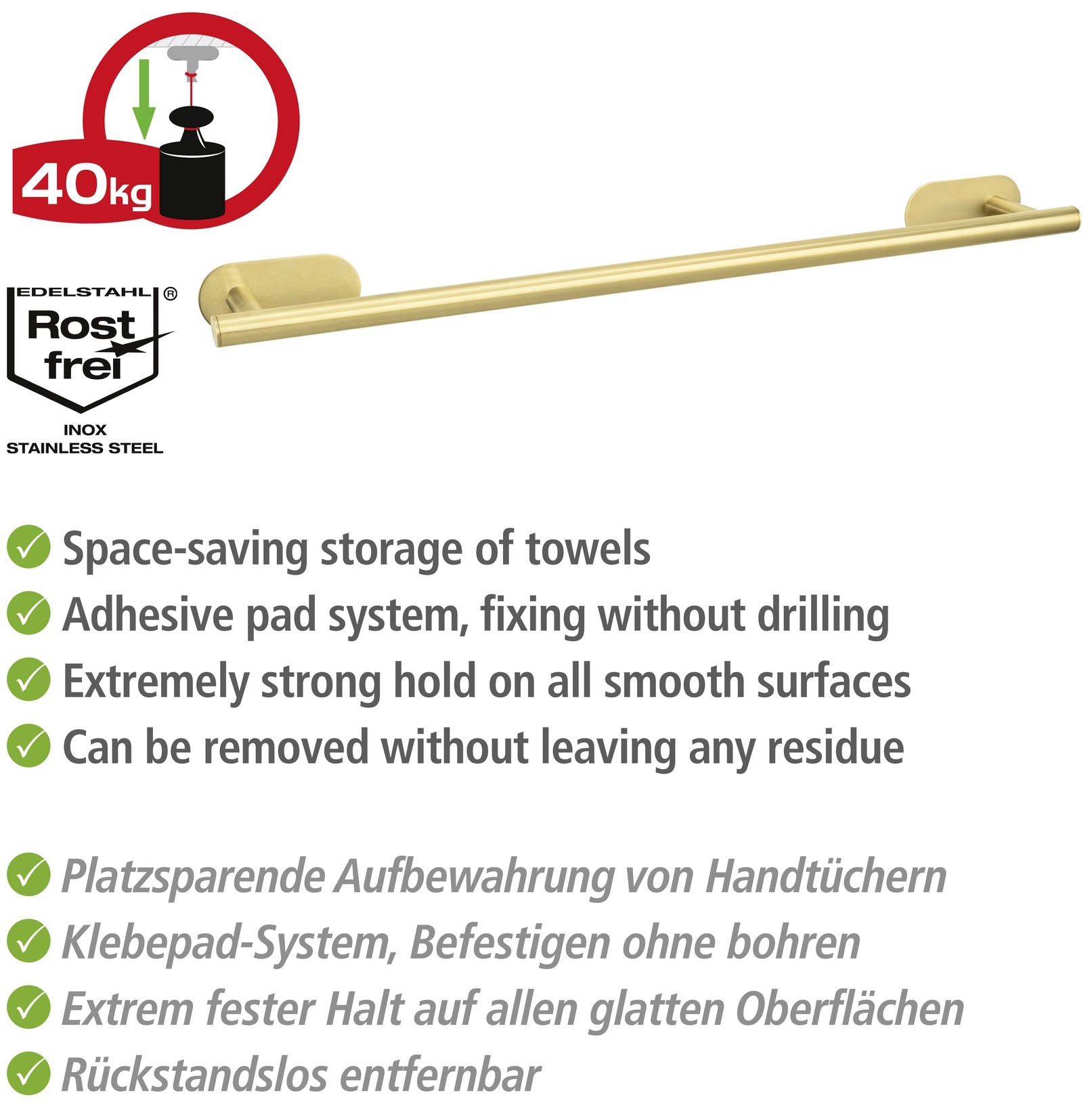 WENKO Handtuchstange »Turbo-Loc® Uno Orea«, Befestigen ohne Bohren