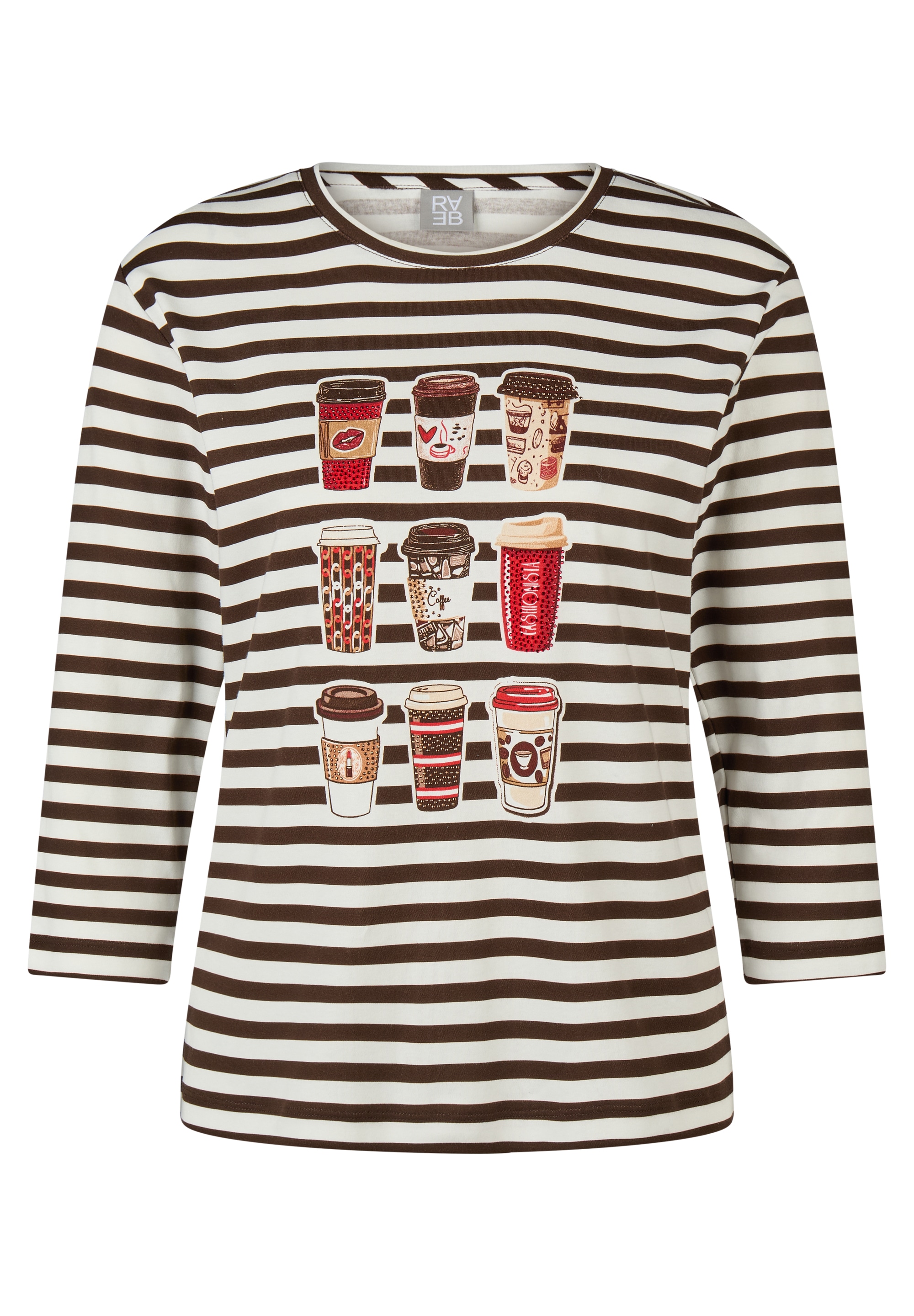 Rabe 3/4-Arm-Shirt mit Streifen-Muster - Print und Glitzersteinen