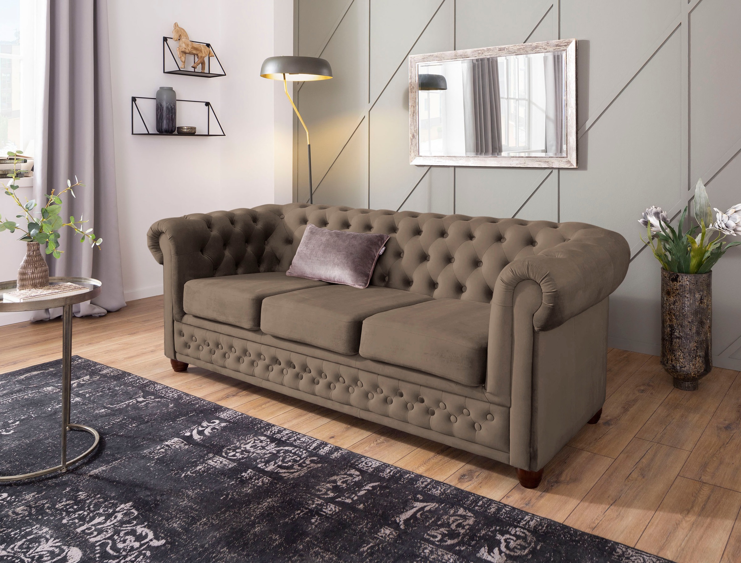 Home affaire Chesterfield-Sofa »New Castle«, mit hochwertiger Knopfheftung in Chesterfield-Design, B/T/H: 203/86/72