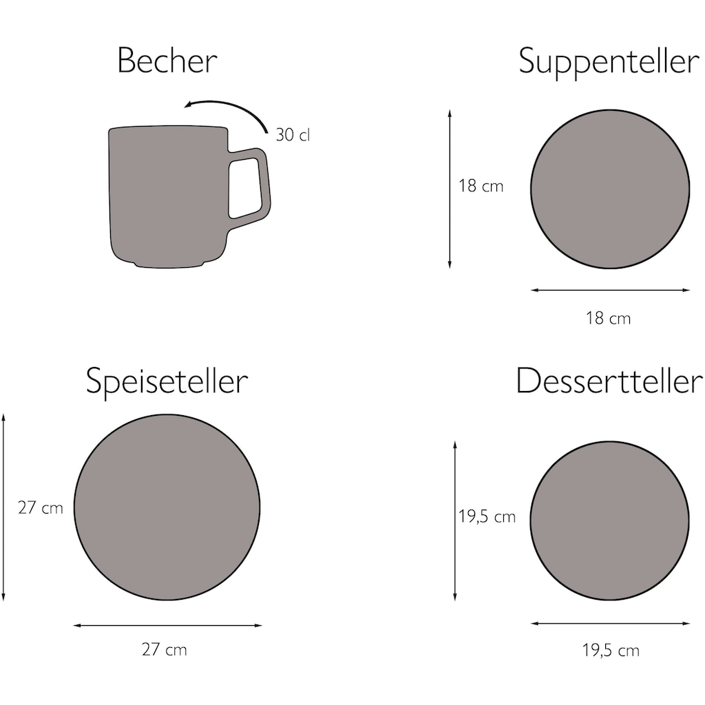 CreaTable Kombiservice »Geschirr-Set Modern Scandic«, (Set, 16 tlg., Kaffeeservice und Tafelservice im Set, für 4 Personen)