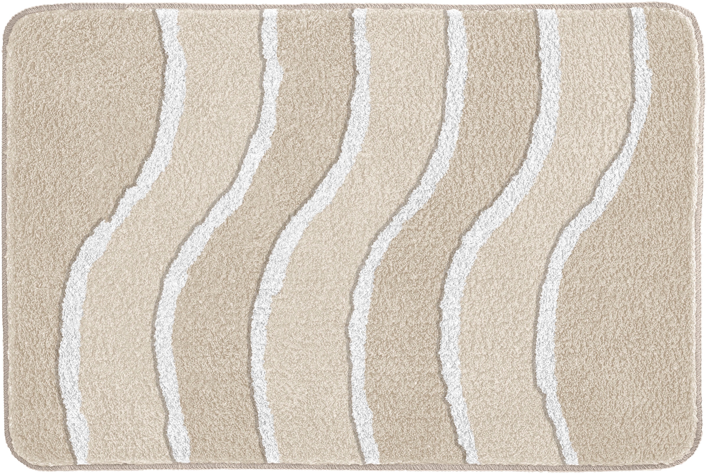 MEUSCH Badematte »Lara« Höhe 20 mm rutschhemmend beschichtet fußbodenheizungsgeeignet Wellen-Design mit flauschigen weißen Akzenten