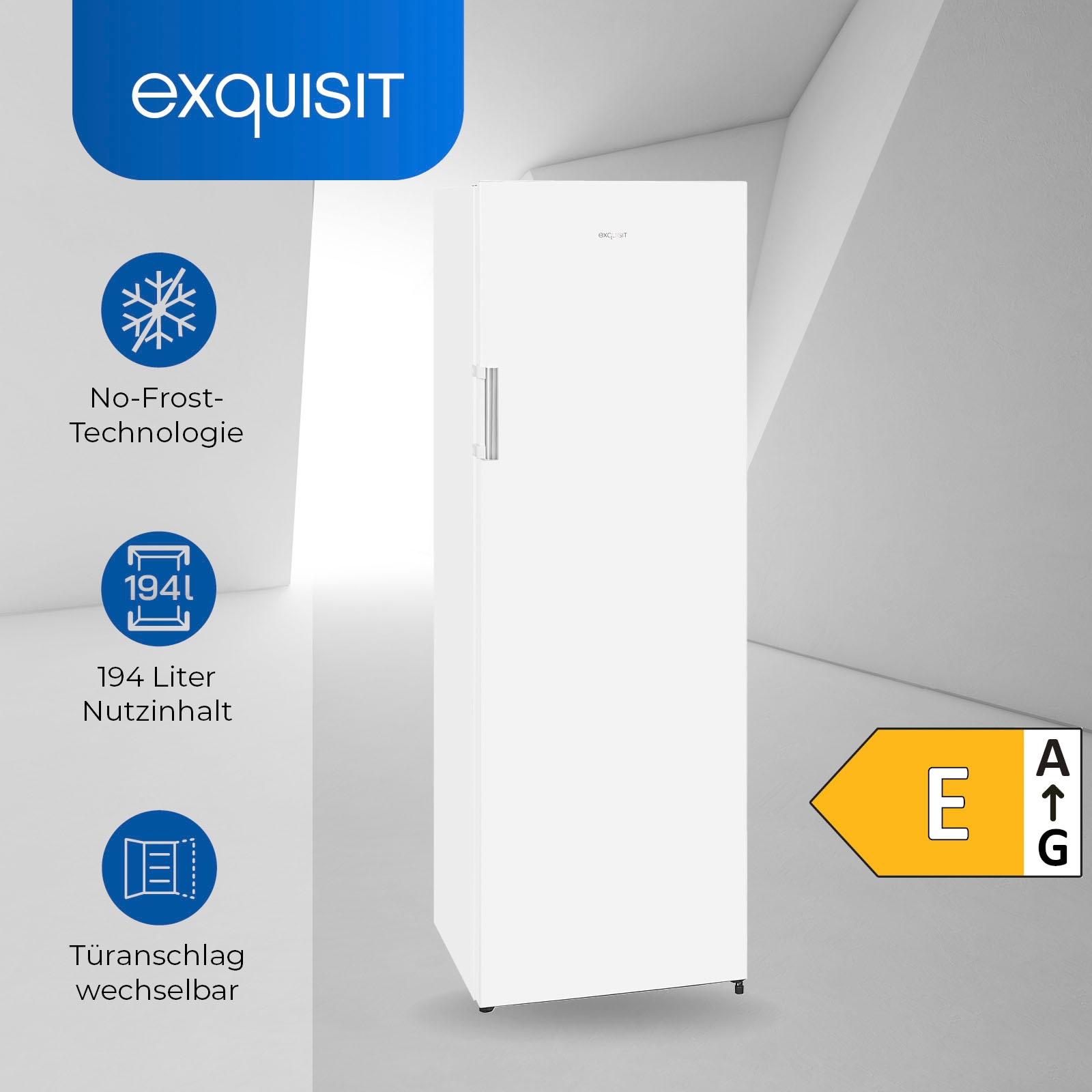 exquisit Gefrierschrank »GS271-NF-H-010E weiss«, 169,1 cm hoch, 55,9 cm breit, 194 L Volumen, NoFrost, Schnellgefrieren, 4 Sterne