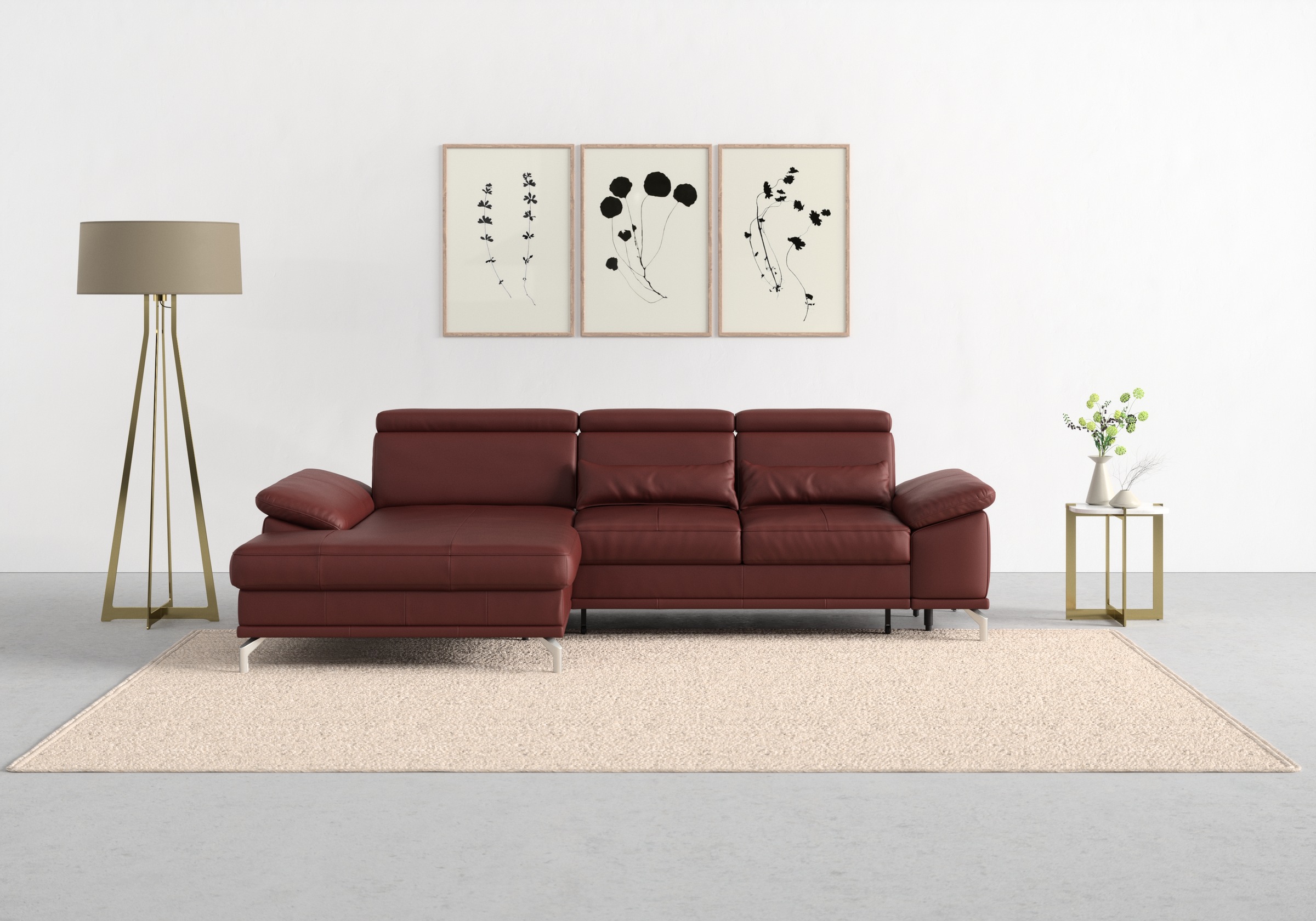sit&more Ecksofa »Cabrio L-Form, mit Sitztiefenverstellung, Arm- und Kopfteilverstellung«, 2 Nierenkissen, Federkern, optional Bettfunktion und Stauraum