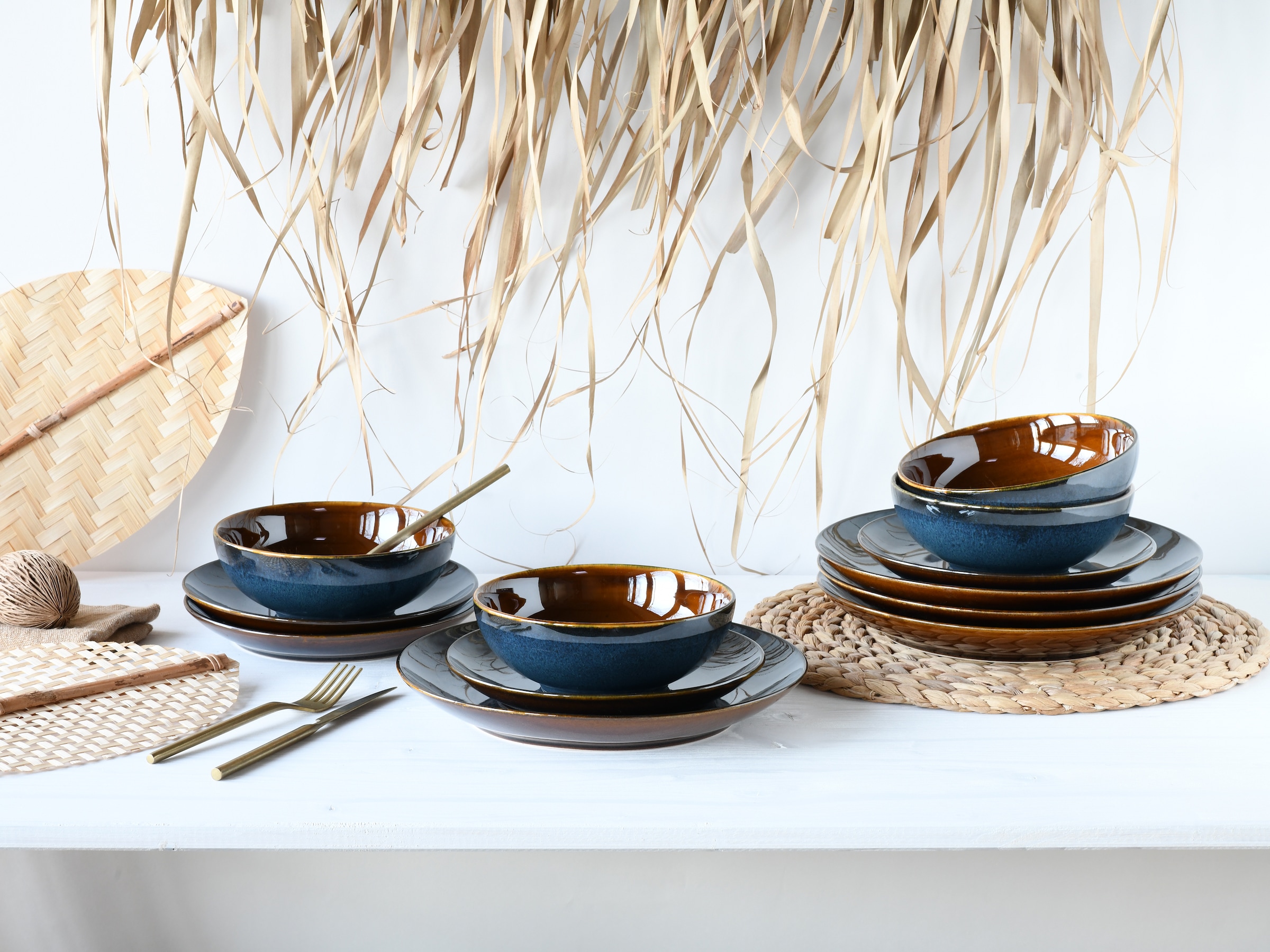 CreaTable Teller-Set »Mallorca, Tellerset 12-tlg« Spezialglasur mit Vintage Außenrand