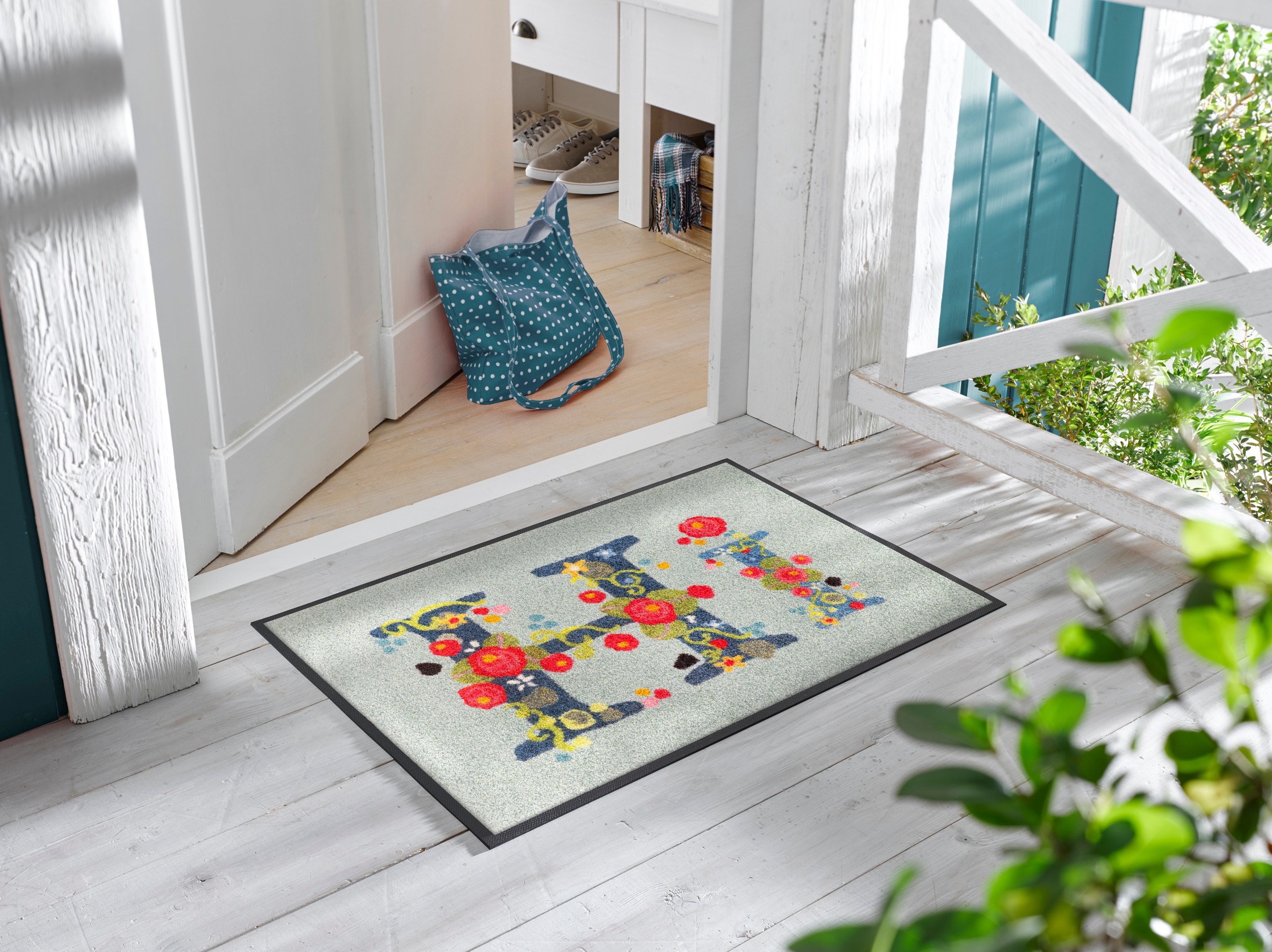 wash+dry by Kleen-Tex Fußmatte »Hi with Roses« rechteckig 7 mm Höhe
