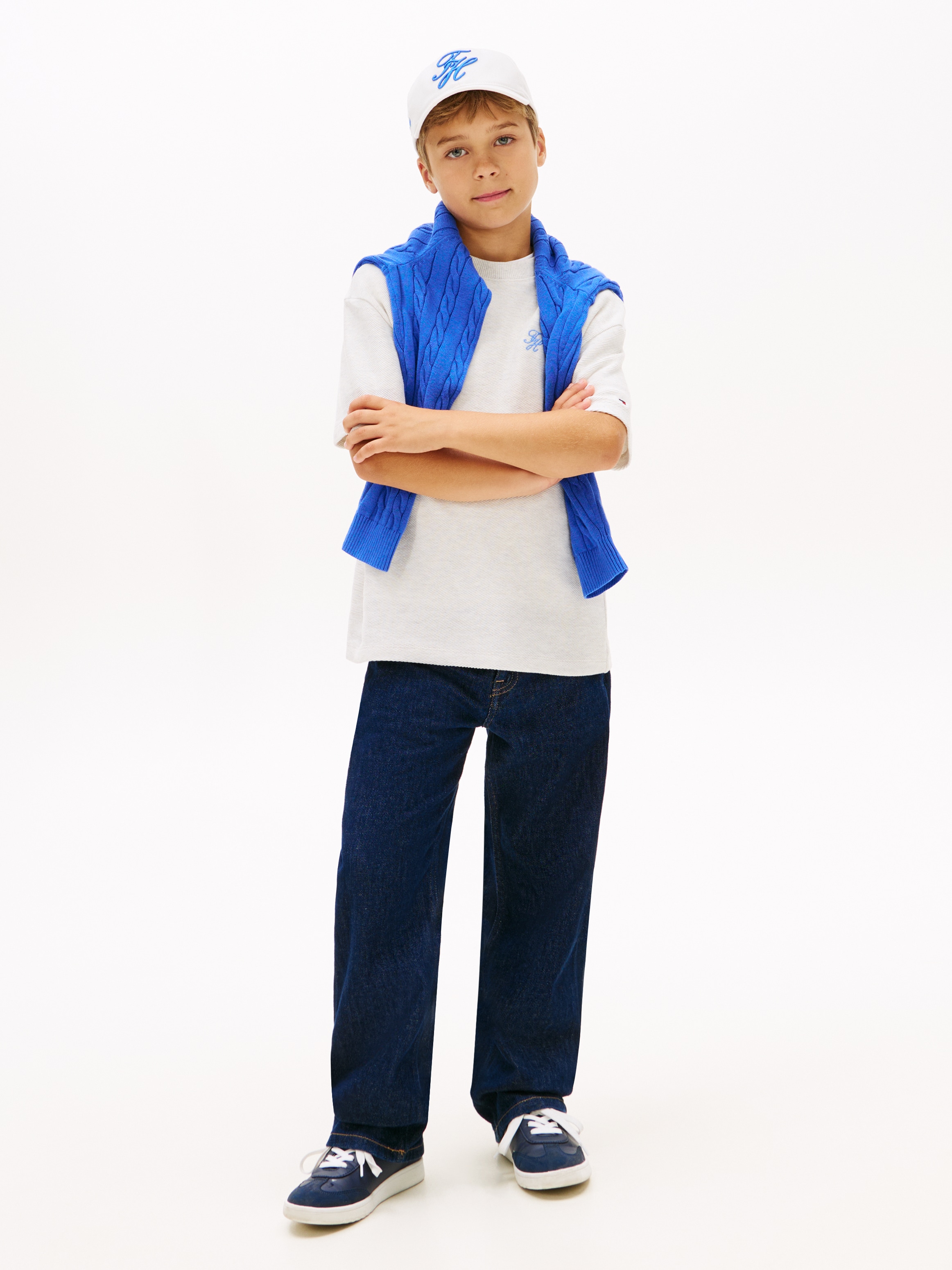 Tommy Hilfiger T-Shirt »TH SCRIPT JERSEY TWILL T-SHIRT« Kinder bis 16 Jahre, Rundhals, bestickt