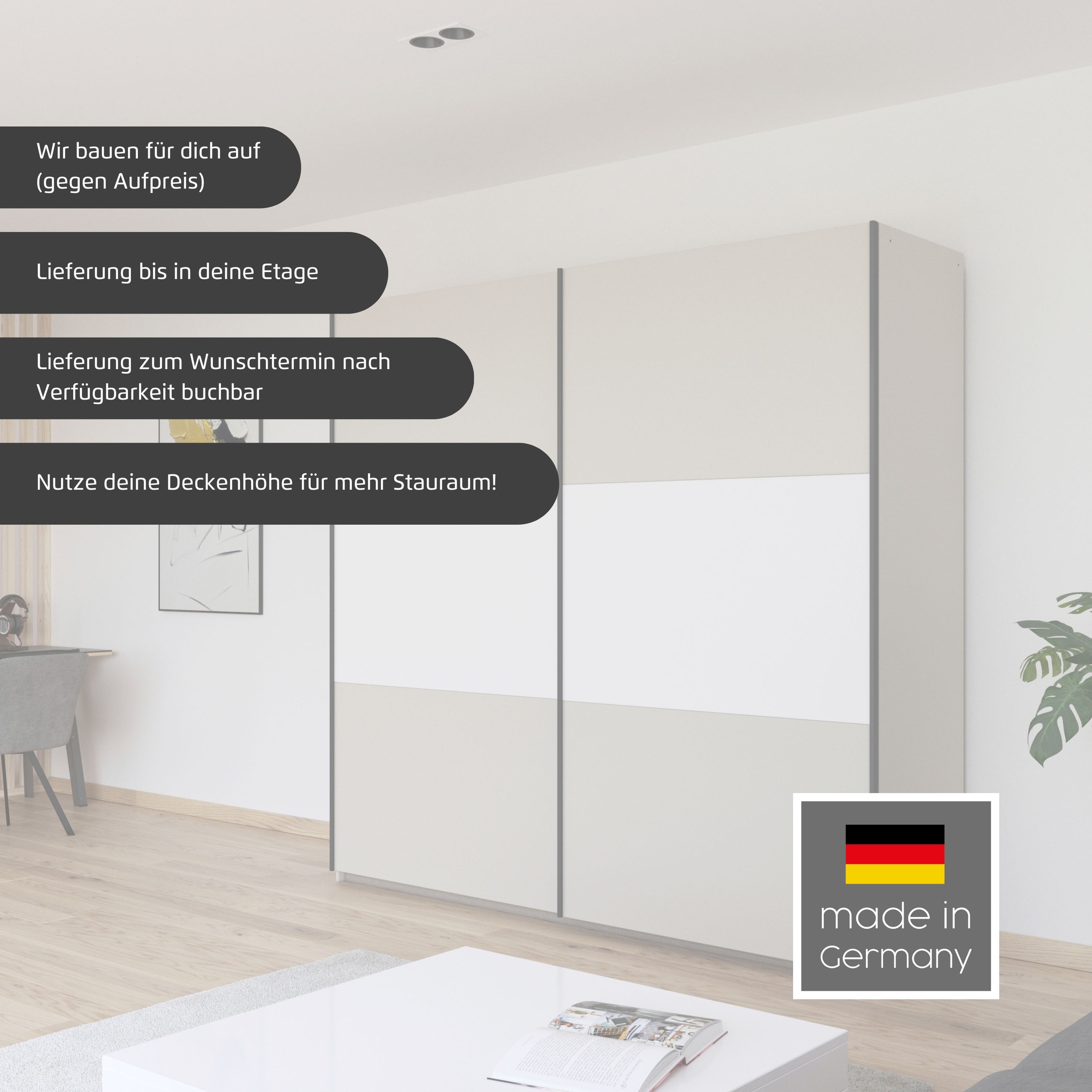 rauch Schwebetürenschrank »Kleiderschrank Schrank Garderobe Garderobenschrank Wäscheschrank NEO« 3 verschiedene Ausstattungen BASIC/CLASSIC/PREMIUM (inkl. SOFT-CLOSE),  mit großzügigem Stauraum und vielfältigen Farbkombinationen
