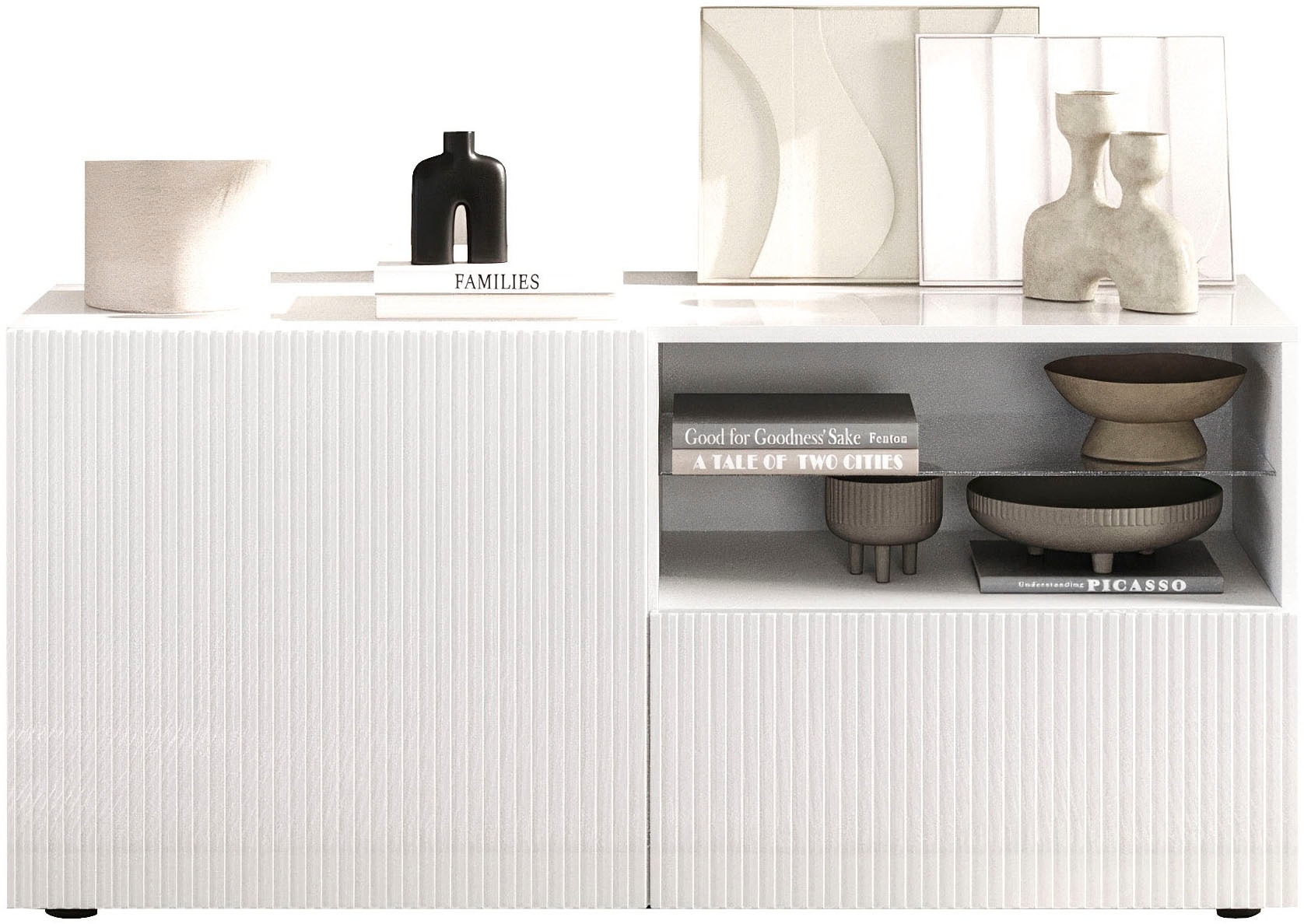 Home affaire Lowboard »Rio Breite 120 cm, TV-Board 1 Tür u. 1 Schubkasten, TV-Schrank« geriffelte MDF-Fronten, modern u. elegant, Kabelführung, platzsparend