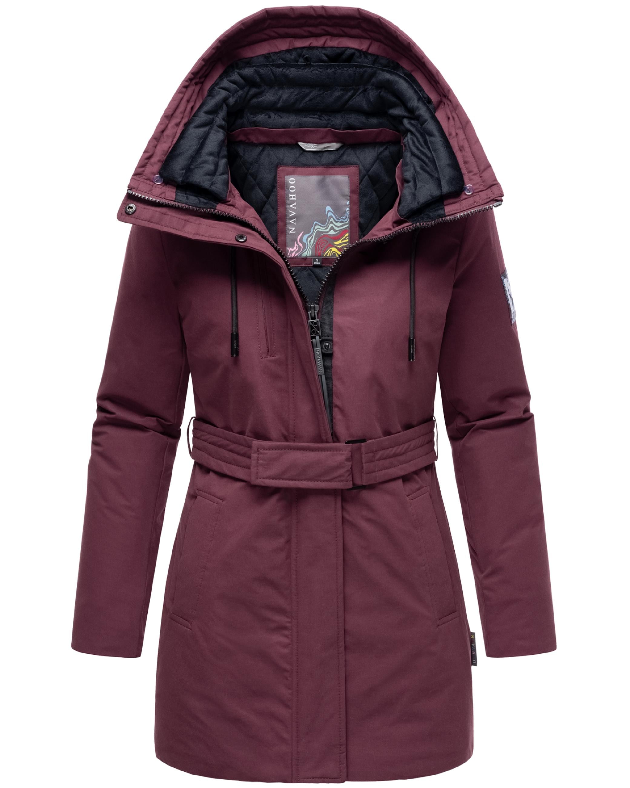 Navahoo Winterjacke »Parka Eishauch 14«, mit Kapuze, Damen Winterparka mit Taillengürtel und Fleece-Kragen