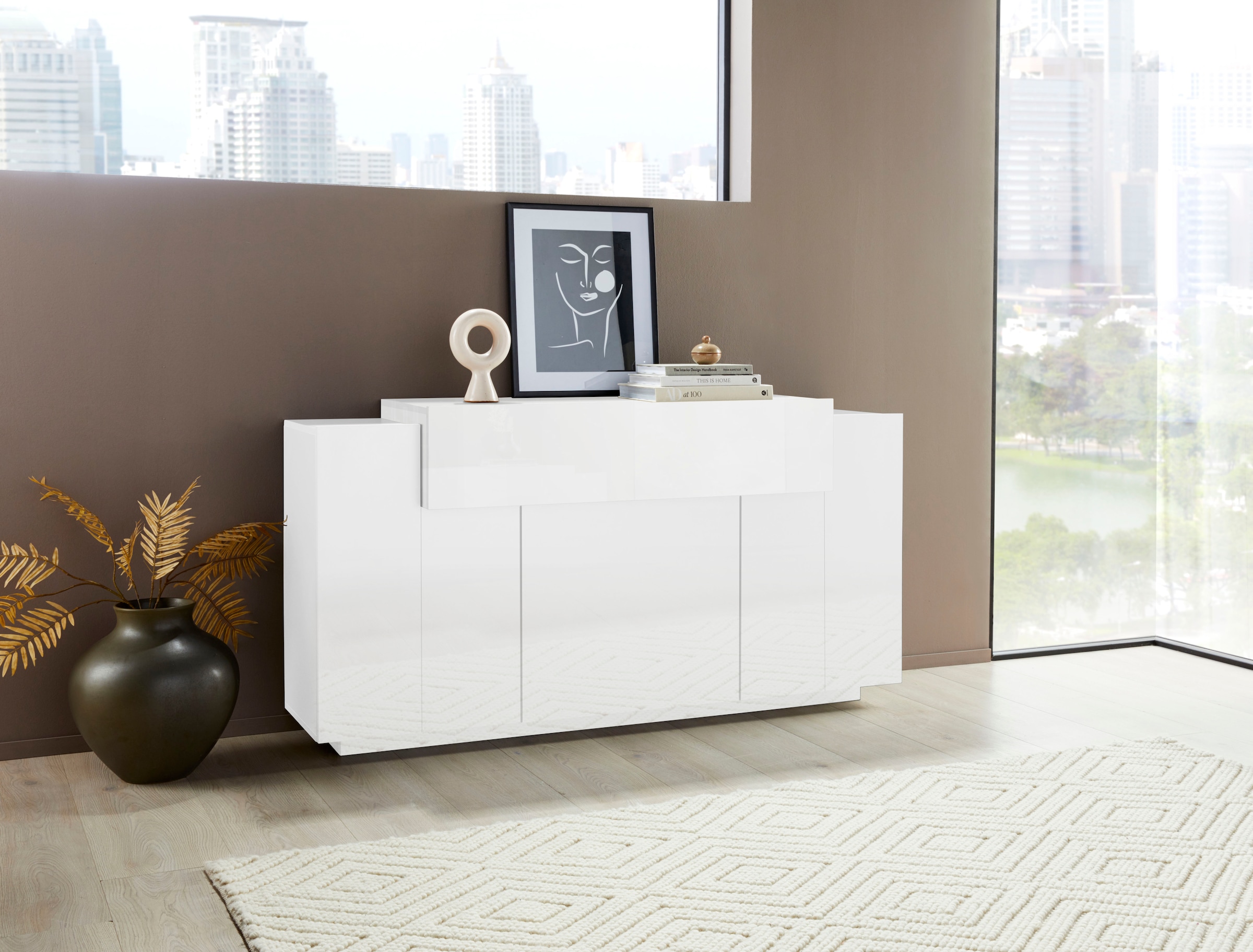 INOSIGN Sideboard »Coro, Kommode, Schrank, Kredenz, grifflos mit Einlegeböden«, mit 1 klappe, 3 Türen, Doppeltiefe B/T/H 160x45x85,6cm