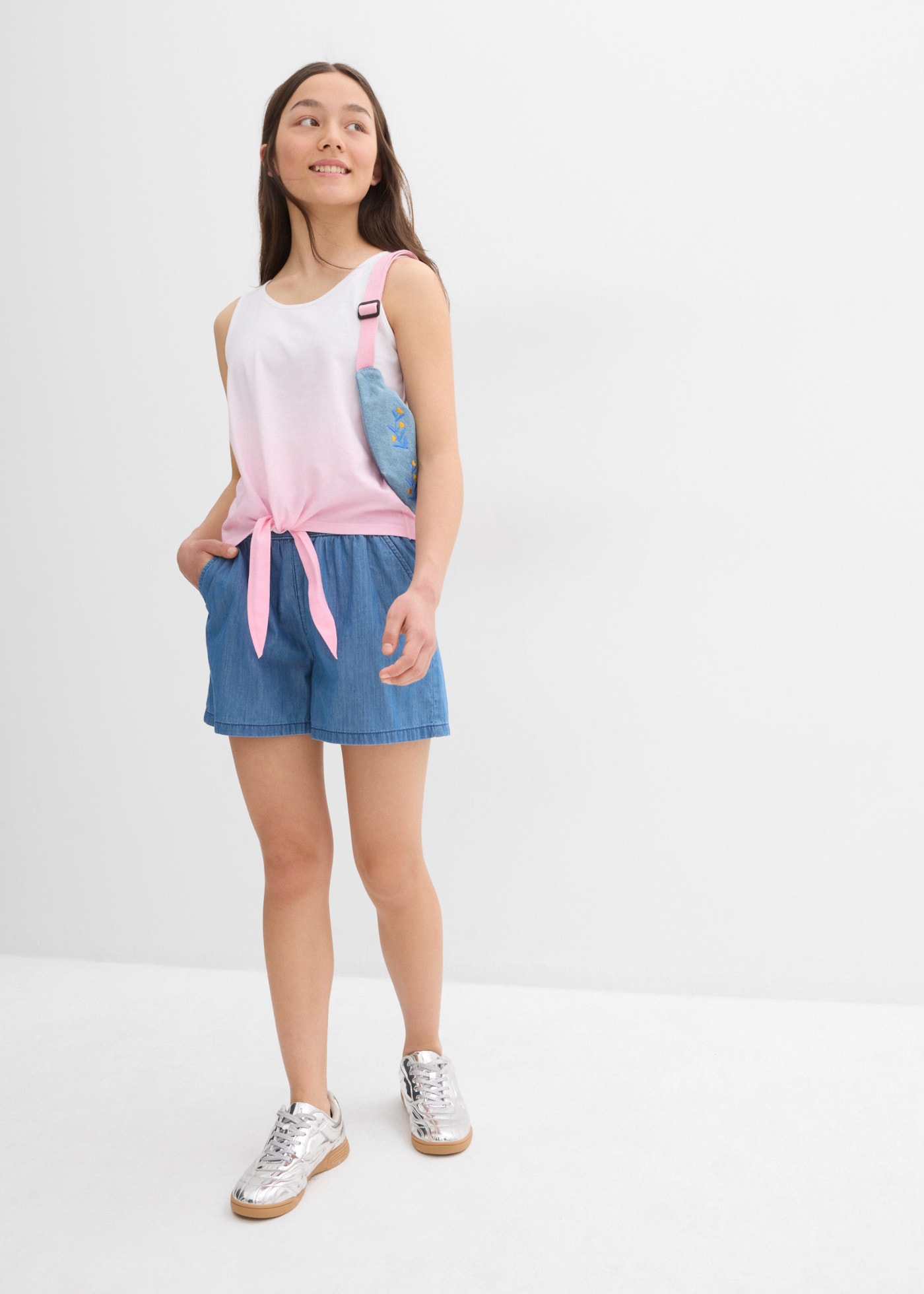 bonprix Shirttop Packung, 2er,  ärmelloses Design, aus Baumwolle, im 2er Pack, mit Knoten-Detail