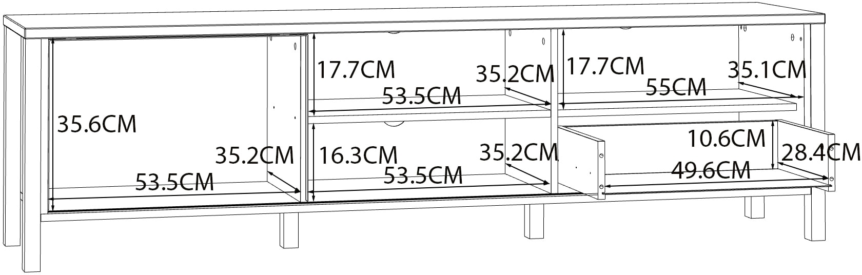 FORTE Lowboard »JytanaTV-Board, TV-Schrank«, Breite 174,8 cm, mit Lamellen-Schiebetüre, Mauvella Eiche / Schwarz