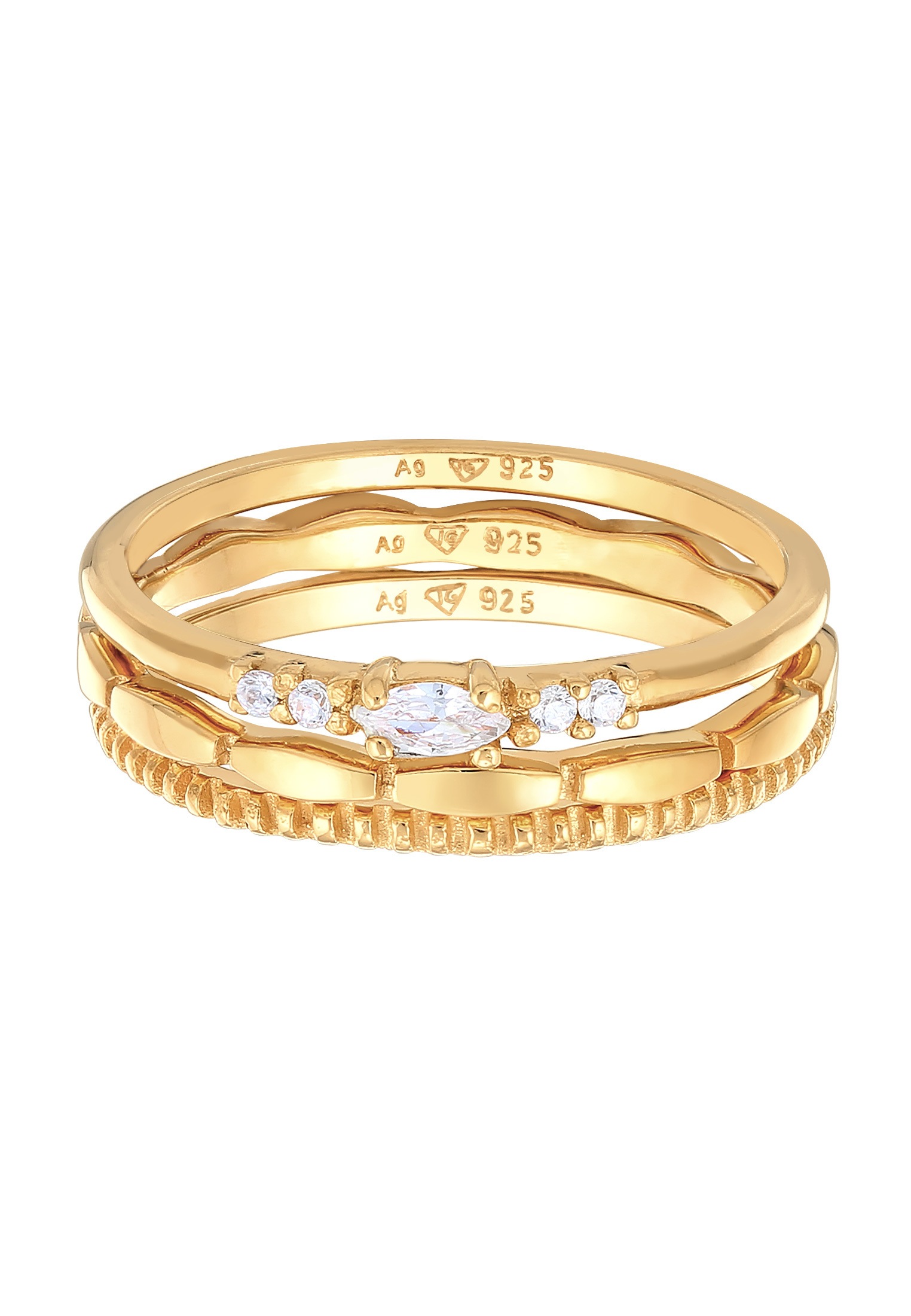 Elli Ring-Set »Ring Zirkonia Marquise Basic Stapelring Set 925 Silber«