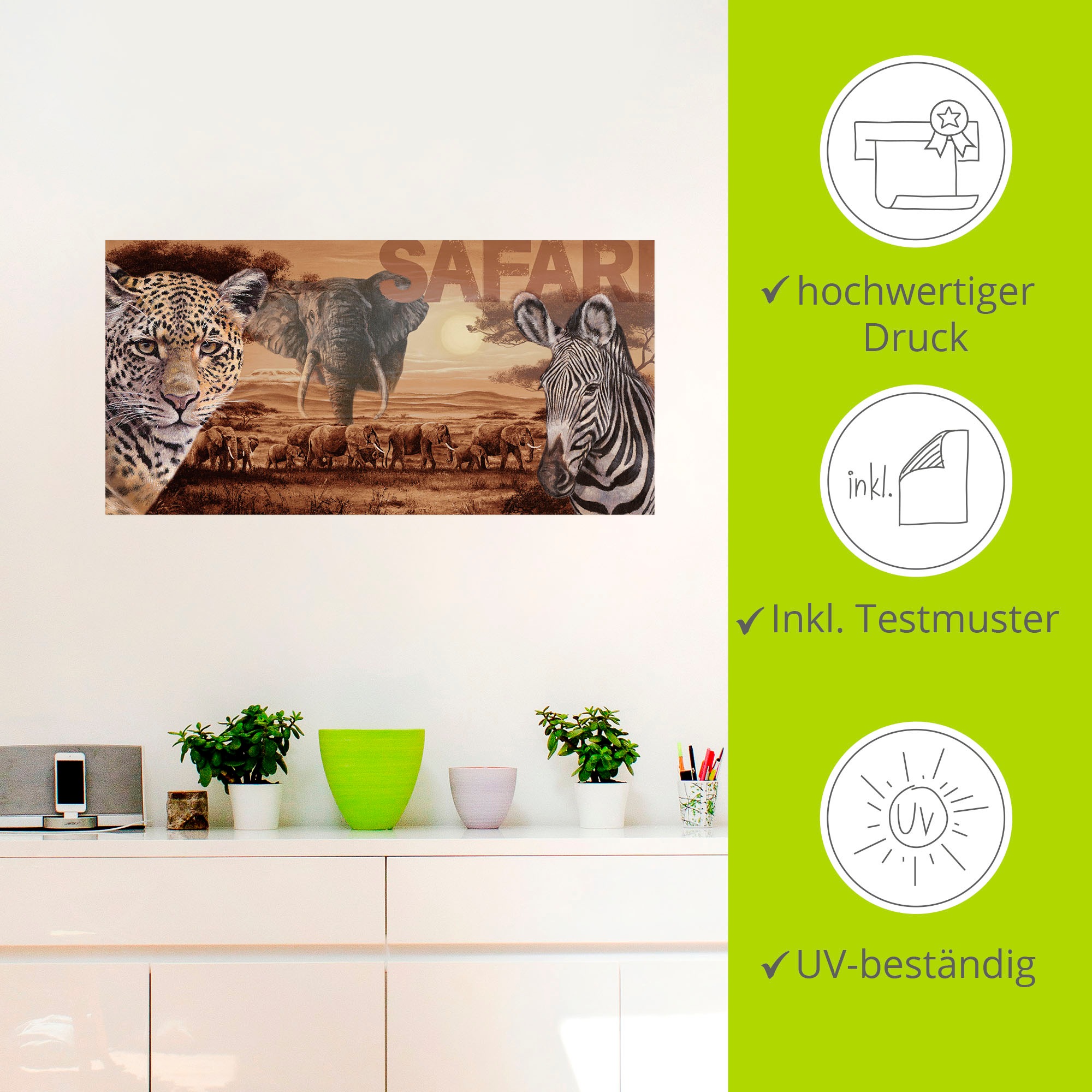 Artland Wandbild »Safari«, Wildtiere, (1 St.), als Alubild, Outdoorbild, Leinwandbild, Wandaufkleber, versch. Größen