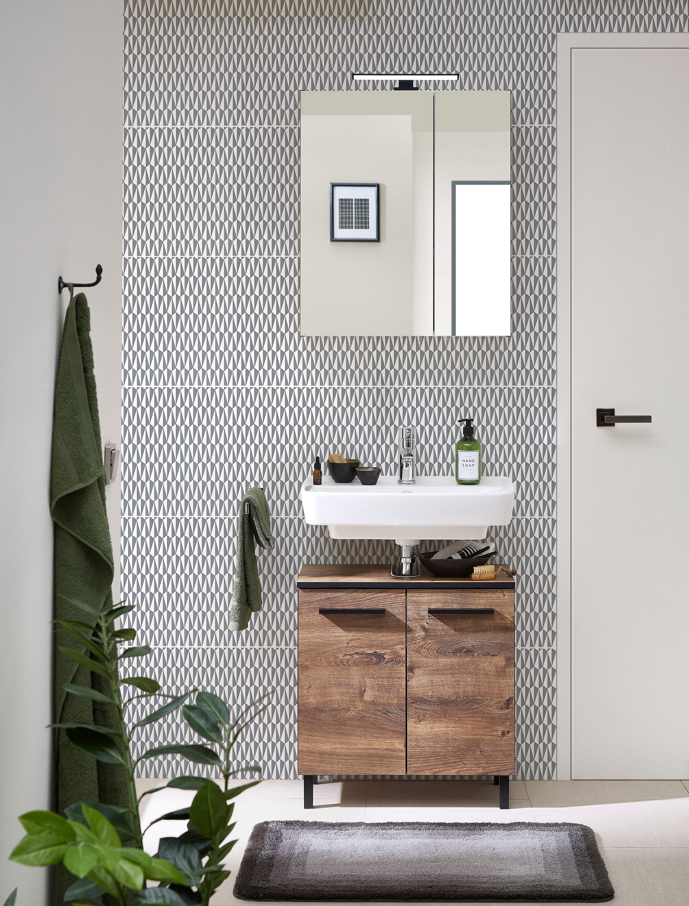 Saphir Waschbeckenunterschrank »Quickset 374 Unterbeckenschrank, Eiche Ribbeck quer Nachbildung«, Waschbeckenschrank inkl. Türdämpfer, 60 cm breit, ohne Waschbecken