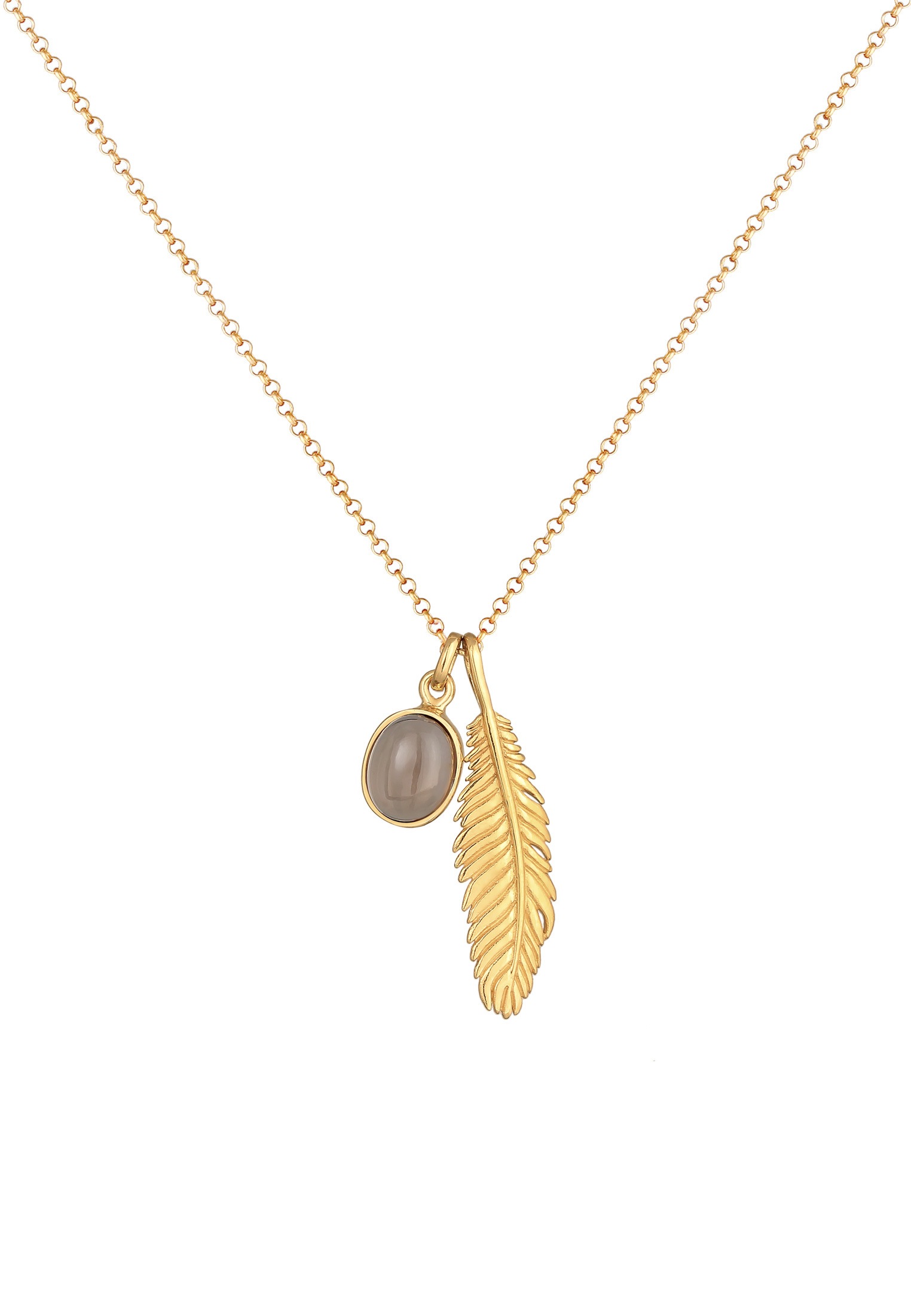 Kuzzoi Lange Kette »Halskette Herren Feder Oxid Quarz Rauchig 925 Silber«