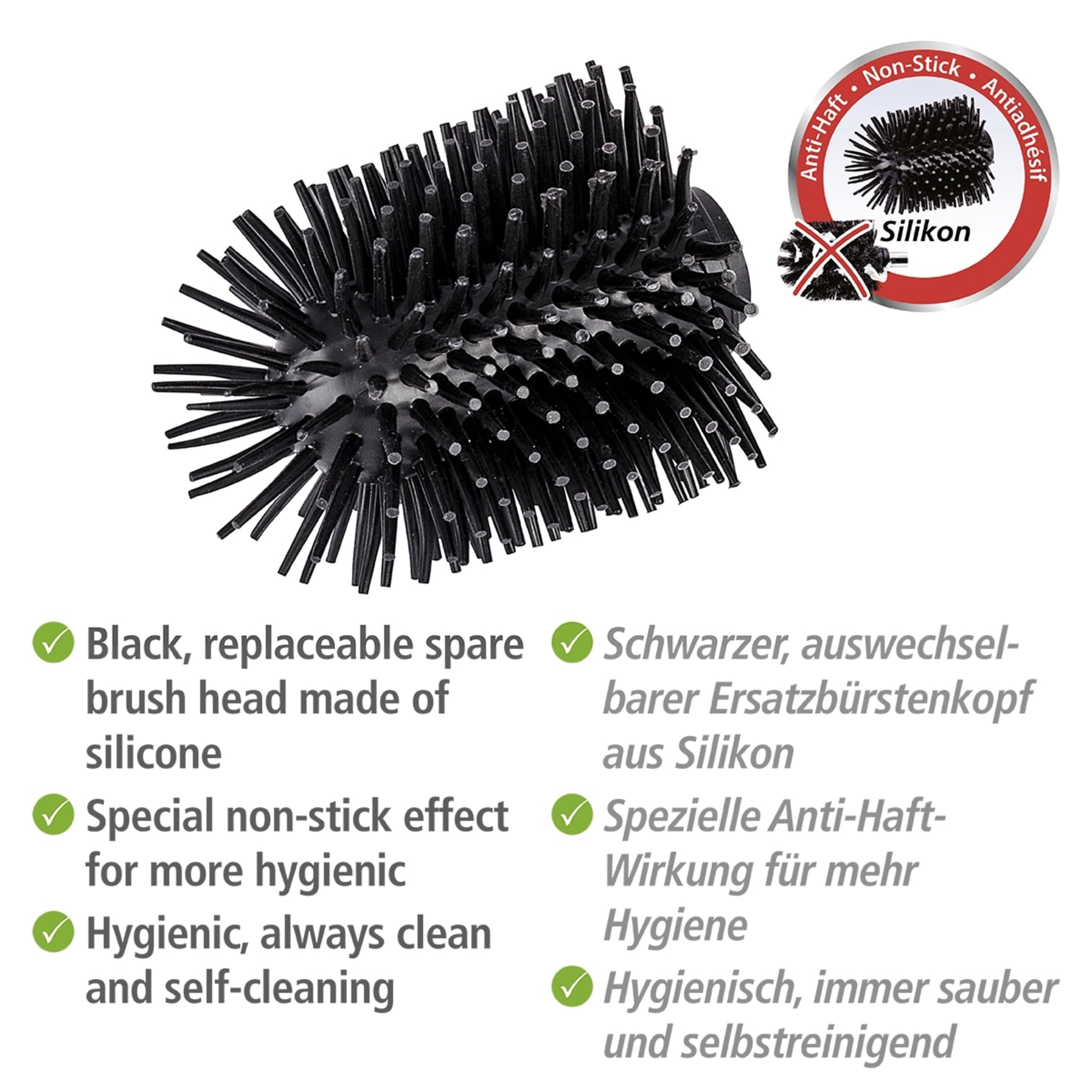 WENKO WC-Reinigungsbürste Set 4 Stk. aus Kunststoff Ersatzbürstenkopf für WENKO WC-Bürsten, Ø 7,5cm, Silikonborsten