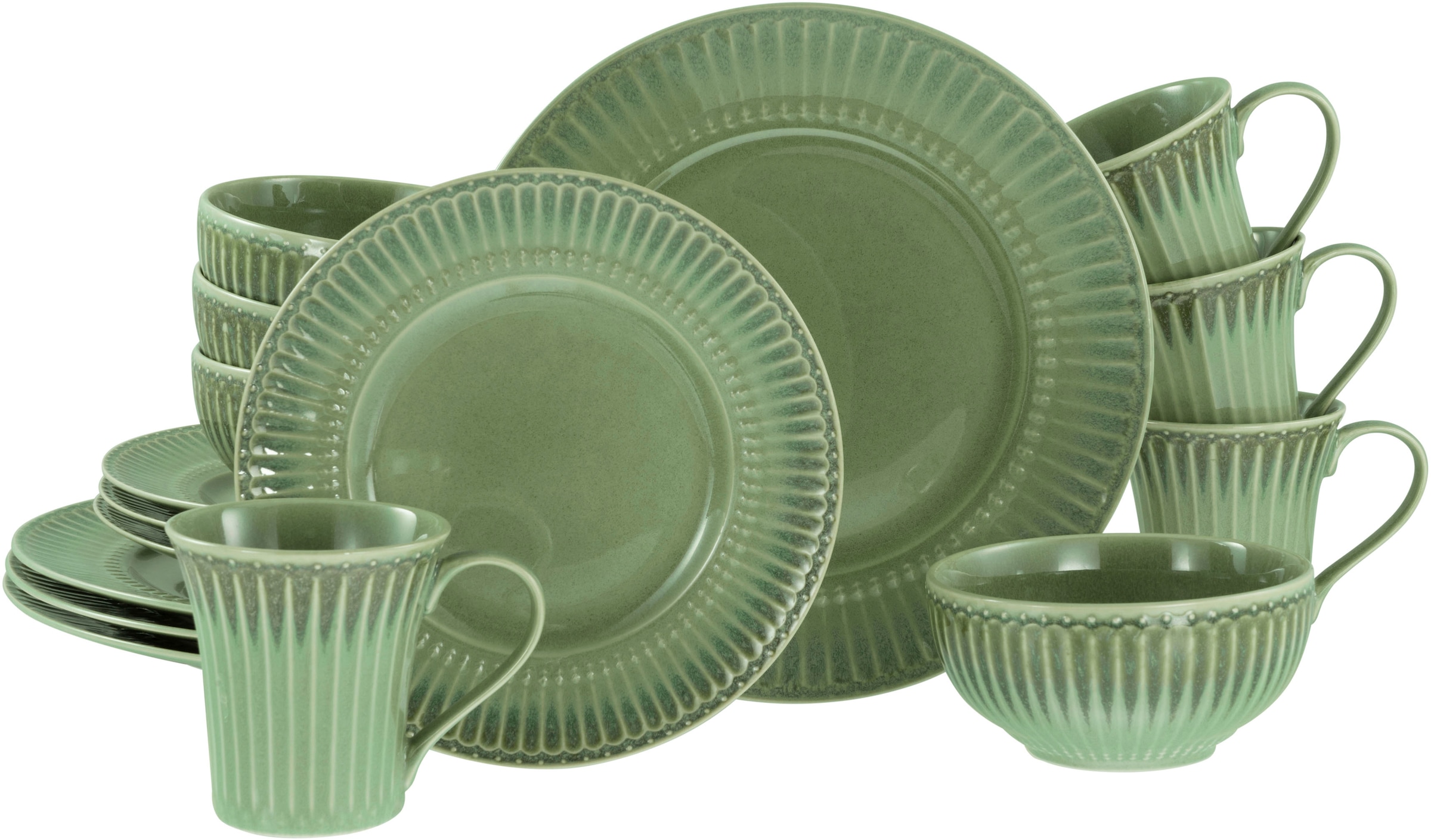 CreaTable Kombiservice »Celadon, Service 16-tlg.« Elegantes Stabrelief, Farbverlauf