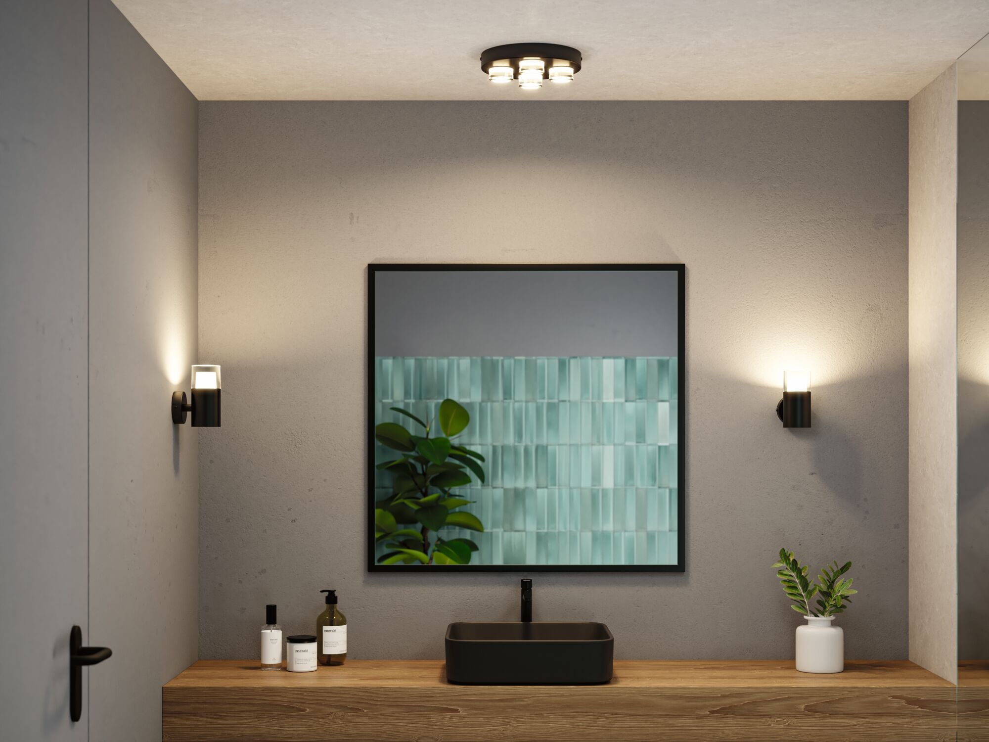Paulmann LED Deckenleuchte »Selection Bathroom Wand-/Deckenleuchte Kame IP44 Signalschwarz 4er« 1 Stk. Warmweiß