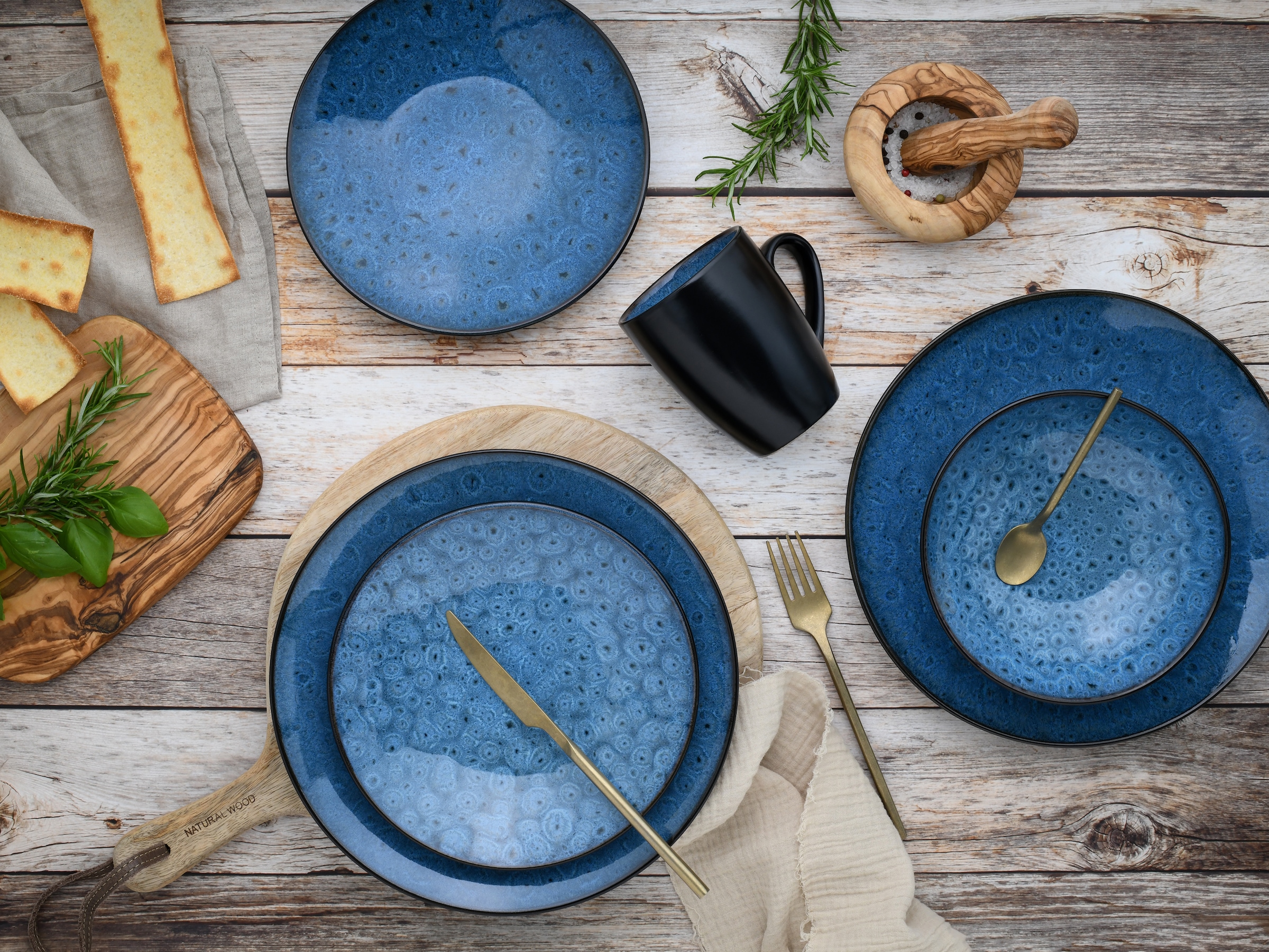 CreaTable Kombiservice »Geschirr-Set Capri«, (Set, 16 tlg., Kaffeeservice und Tafelservice im Set, für 4 Personen), Service, intensiv blaue Reaktivfarbe, Bicolor, 16 Teile für 4 Personen