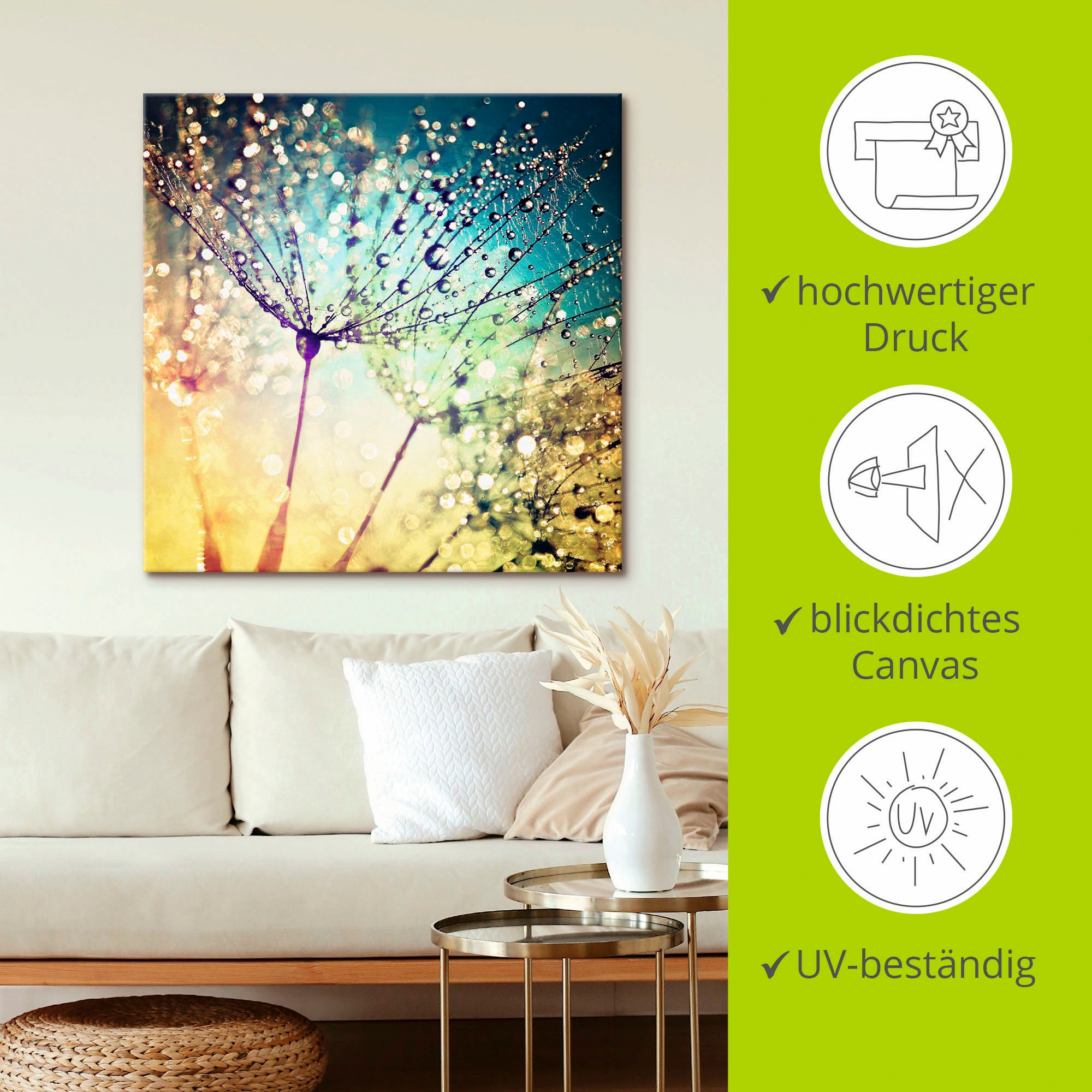 Artland Wandbild »Pusteblume Zaubertropfen« Blumen 1 Stk. tlg. als Alubild, Leinwandbild, Poster in verschied. Größen