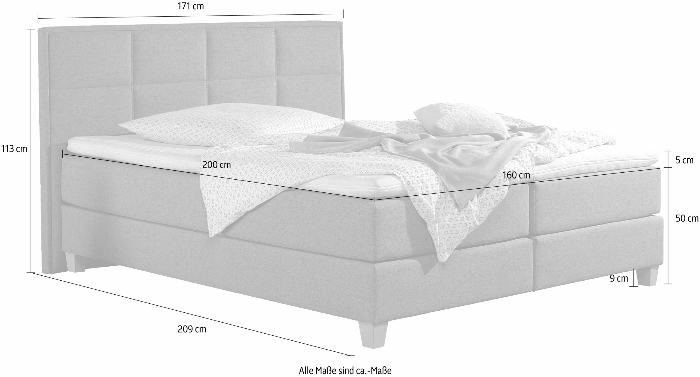 Home affaire Boxspringbett »Casey« in 5 Breiten, 3 Ausführungen, 2 Härtegraden, Steppung, Topper