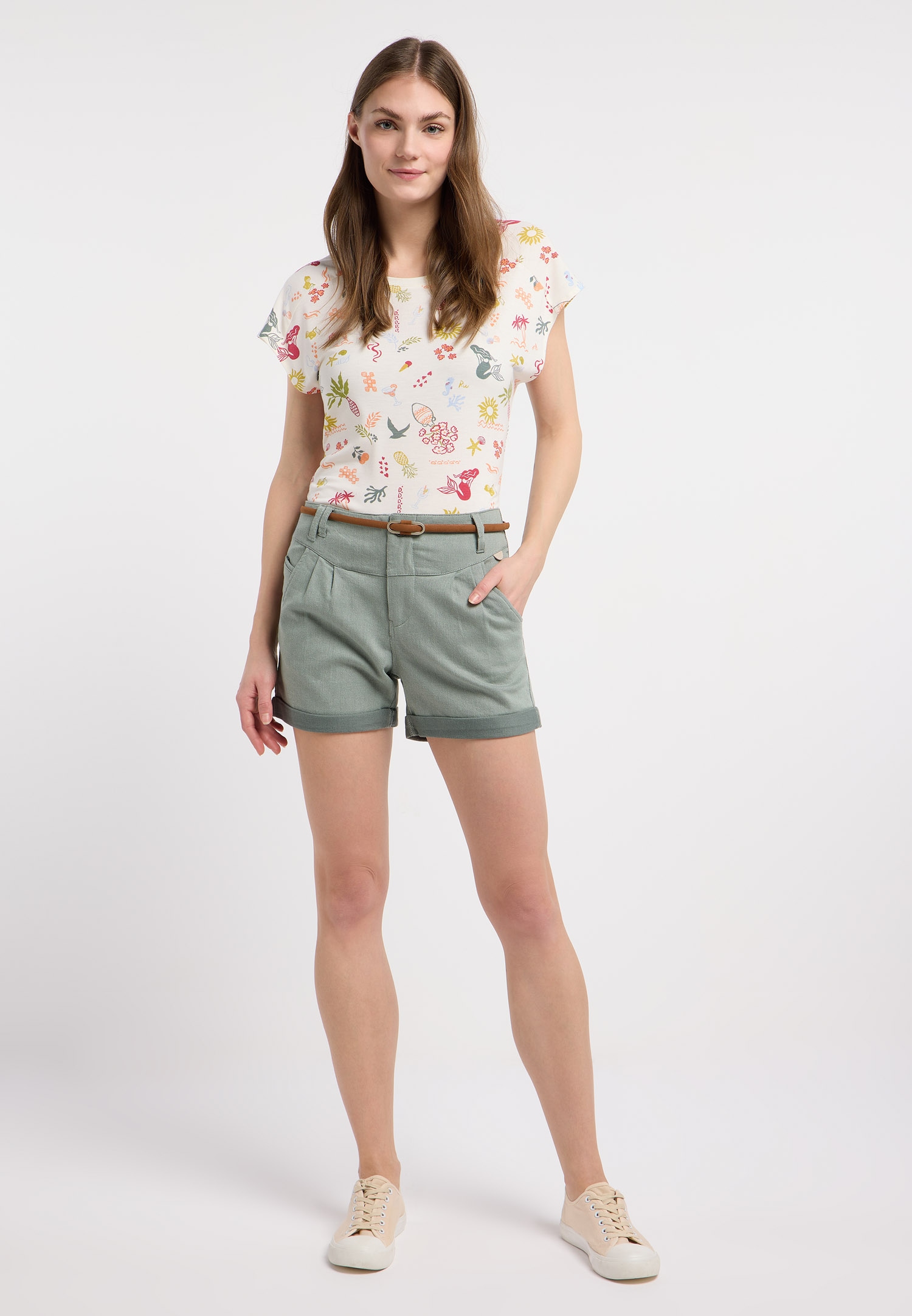 Ragwear Shorts »HEEVEN«  leicht verwaschener Twill zum Umschlagen mit Gürtel