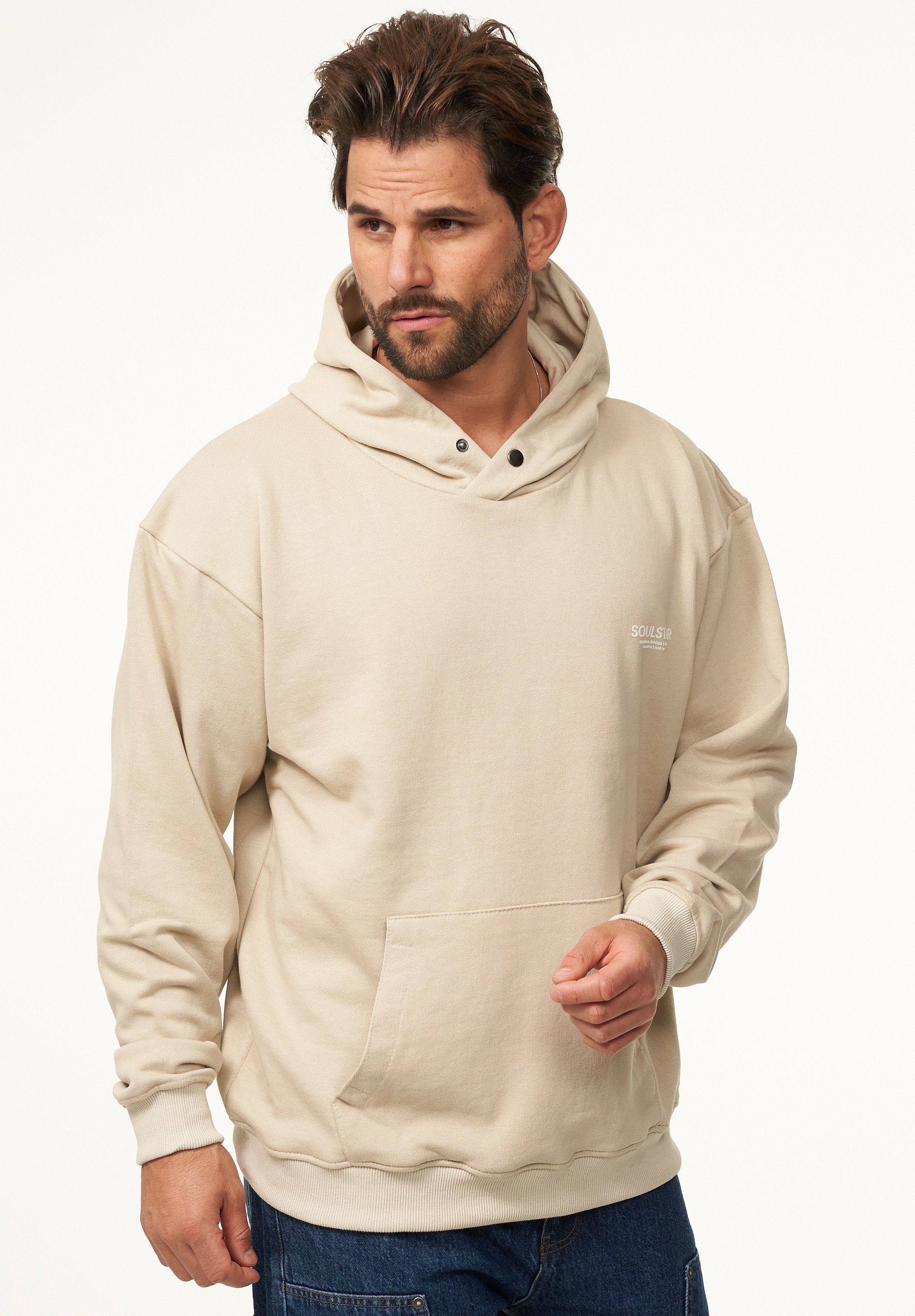 SOULSTAR Hoodie »Oversize Kapuzenpullover mit Button Pullover Sweater für Herren«
