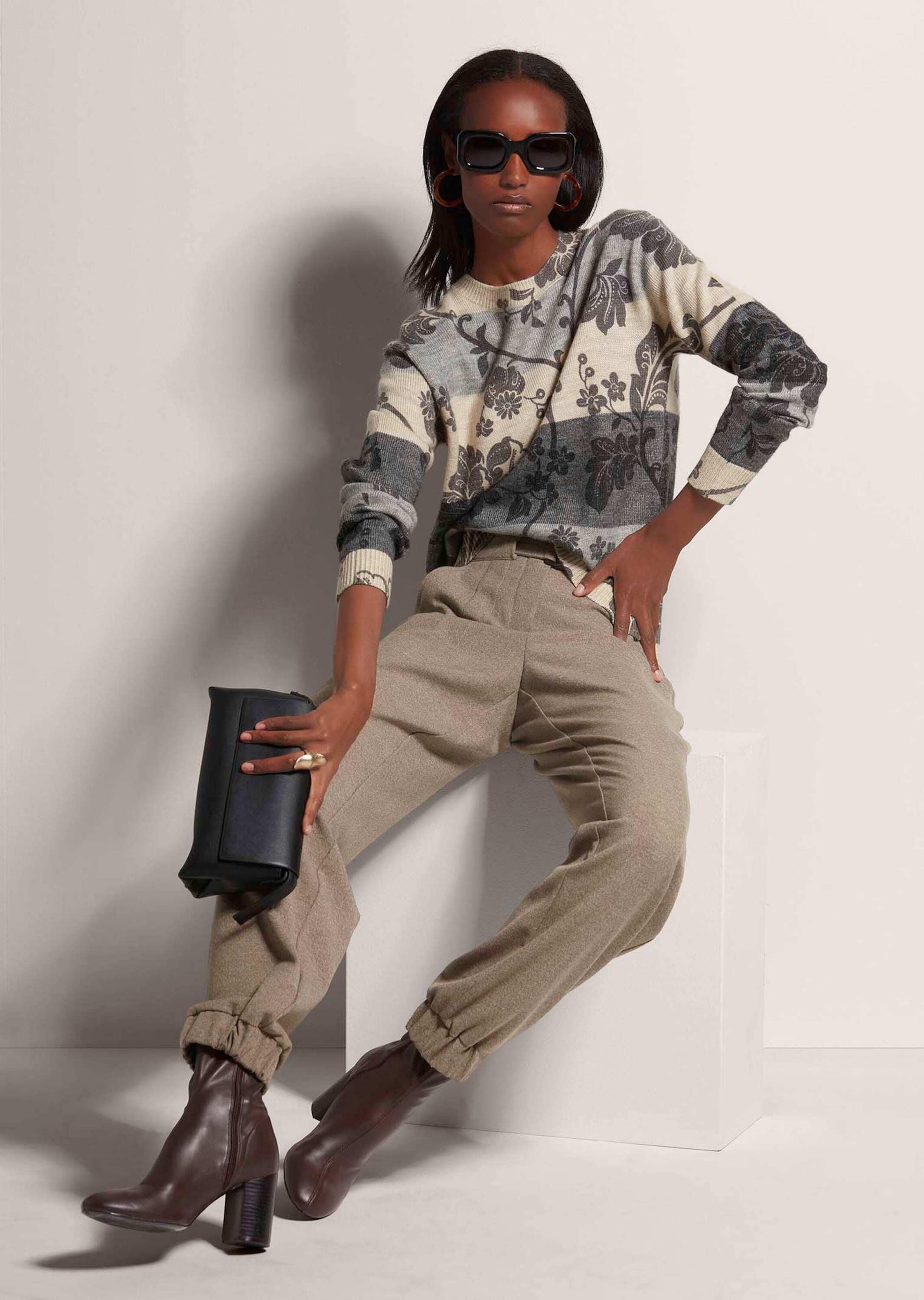 MADELEINE Longpullover »Strickpullover Rundhals-Pullover im Muster-Mix«