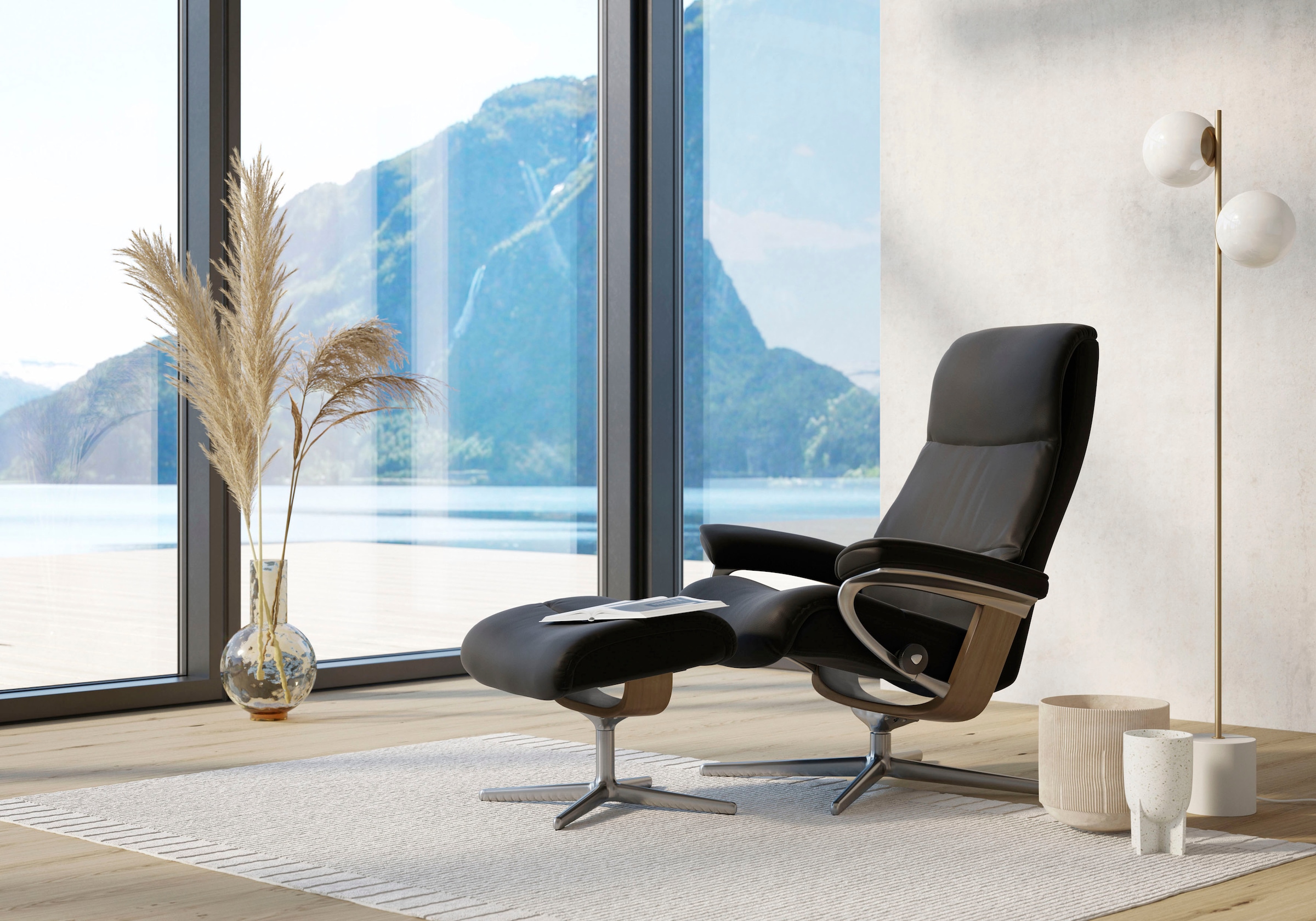 Stressless® Relaxsessel »View« Set, Relaxsessel mit Hocker,  mit Hocker, mit Cross Base, Größe S, M & L, Holzakzent Eiche