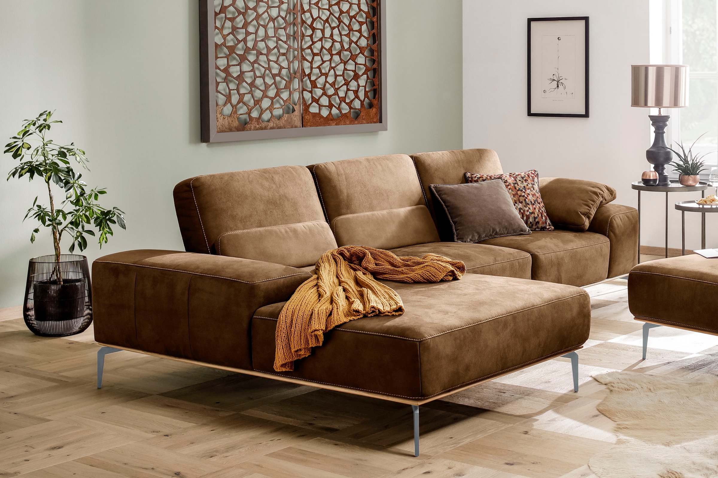 W.SCHILLIG Ecksofa »run«, mit elegantem Holzsockel, Füße in Silber matt, Breite 299 cm