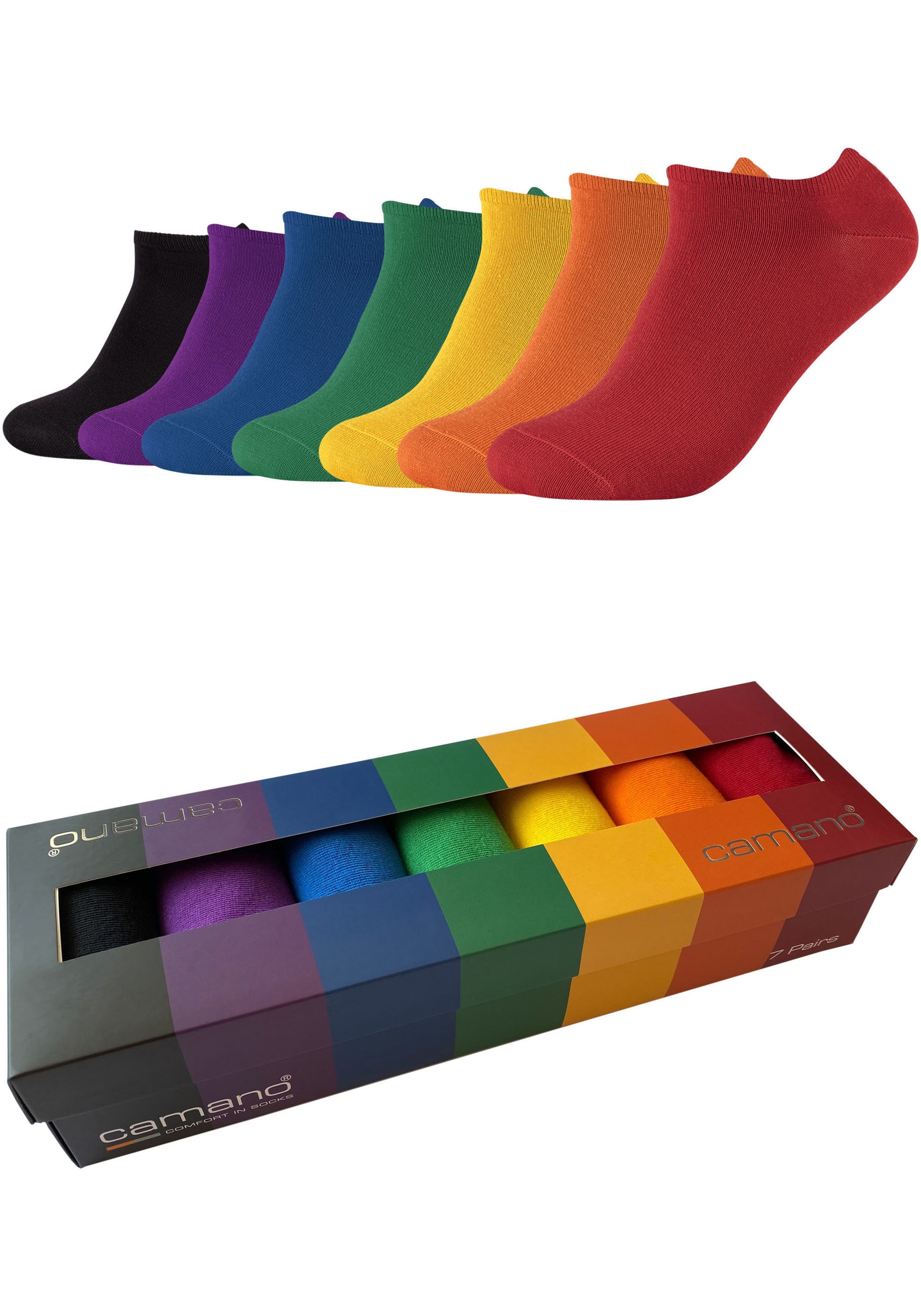 Camano Sneakersocken »comfort« 7 Stk. tlg. mit flachen Nähten in bunt, Größe 43-46