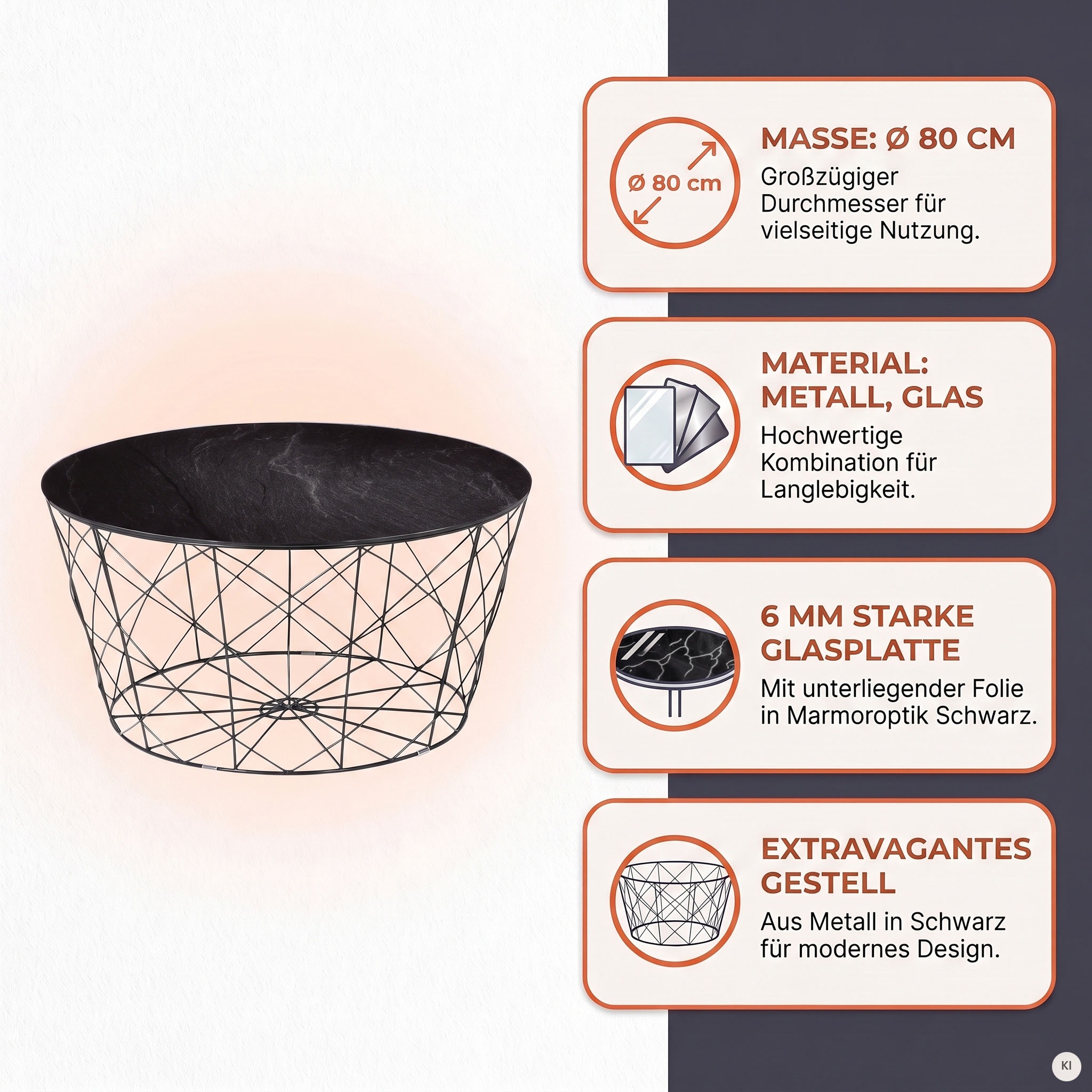 SalesFever Couchtisch »Caorle Coffeetable: Harmonisches Wohnambiente« Stilvolles Korbgestell