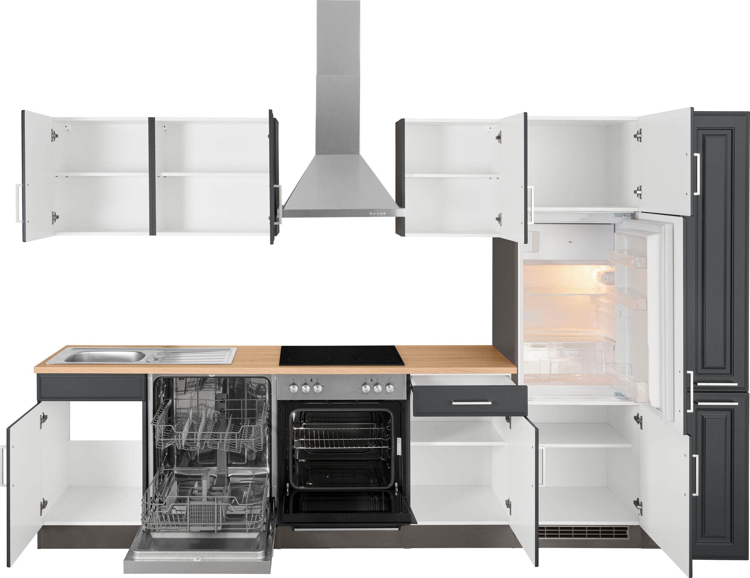 KOCHSTATION Küchenzeile »KS-Stockholm« Breite 310 cm, mit hochwertigen MDF Fronten im Landhaus-Stil