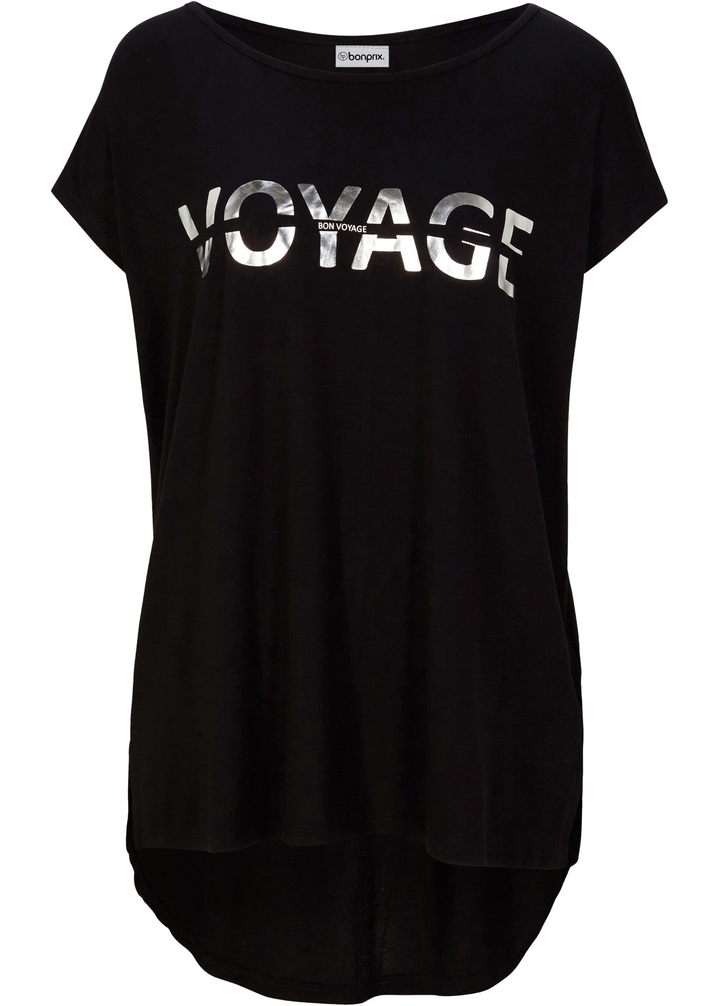 bonprix Longshirt hinten länger geschnitten, Kurzarm, mit Metallic-Druck