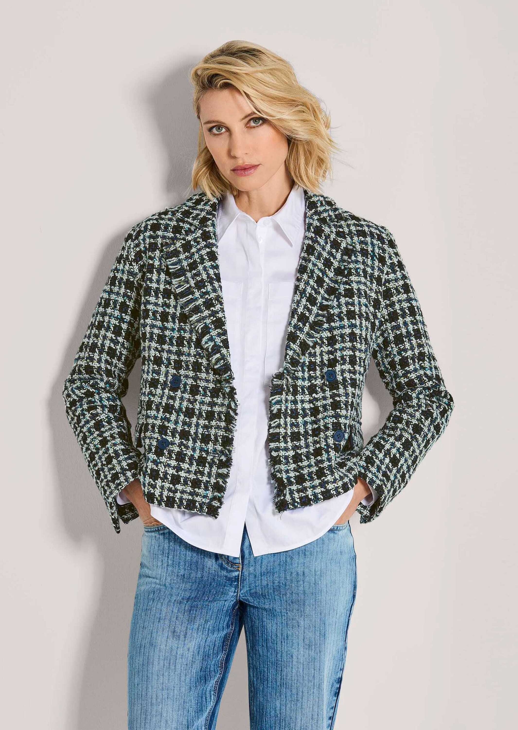 MADELEINE Jackenblazer »Tweed-Blazer Modischer Zweireiher mit Fransen« Tweed Blazer, Fransenkanten