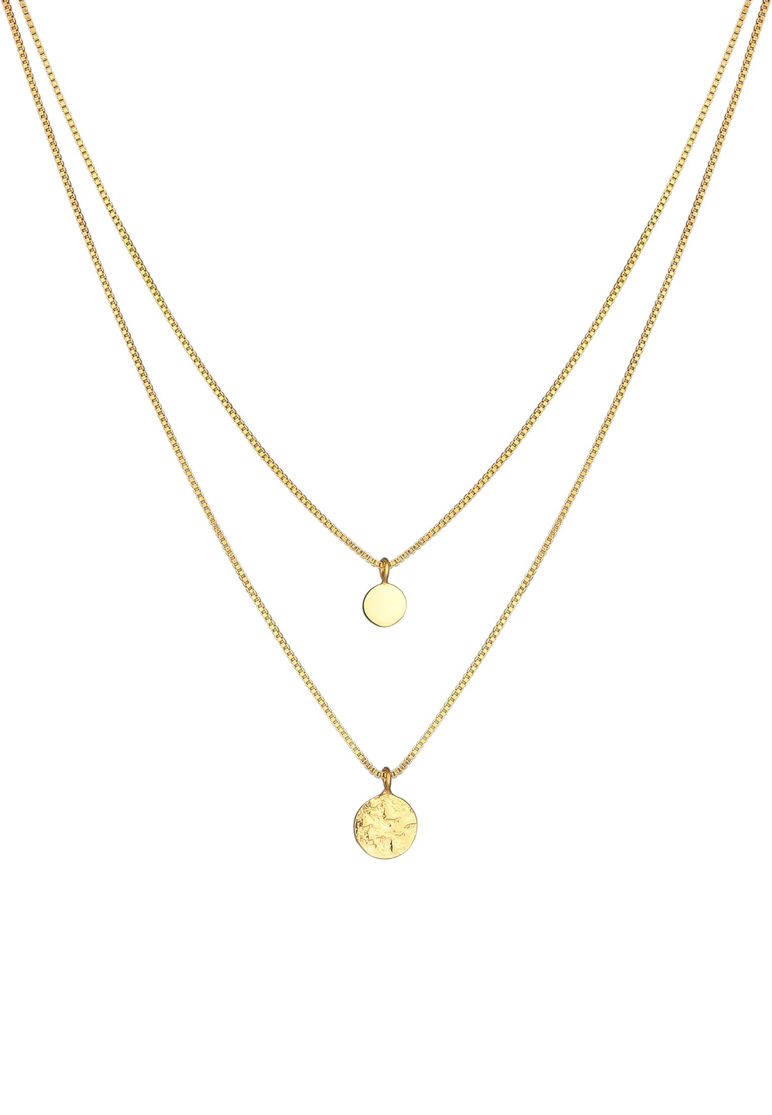 Elli Silberkette »Halskette 2-lagig Layer Coin Plättchen Struktur 925 Silber«