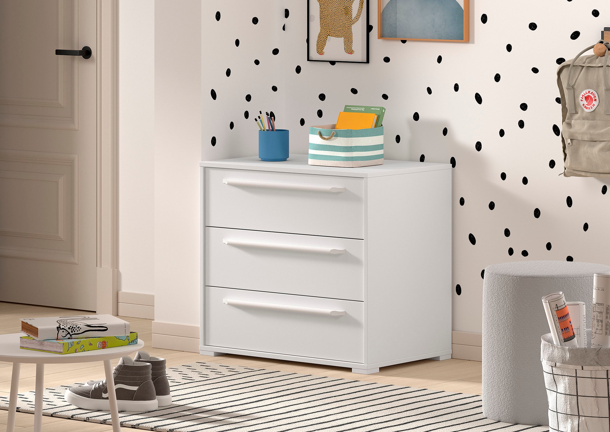 Vipack Schubkastenkommode »SAM mit 3 geräumigen Schubladen und viel Stauraum« (B/H/T ca. 67,7x61,7x43 cm) Schubladen mit Soft-Close,  Pflegeleichte Oberfläche in Eiche oder Weiß Dekor