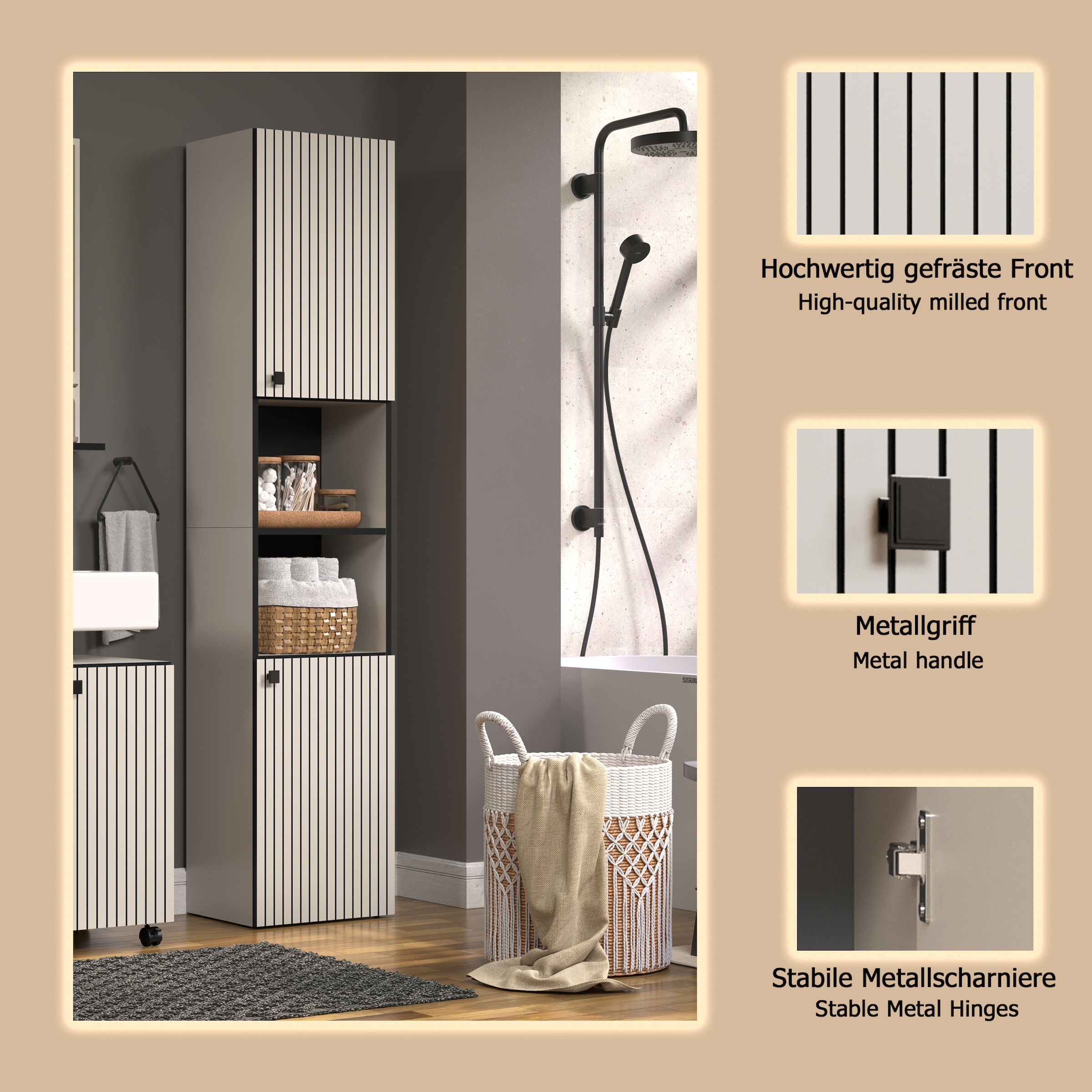 welltime Hochschrank »Amrum« Badezimmerschrank mit und ohne Schublade - (B/T/H) 40-70/31/186 cm