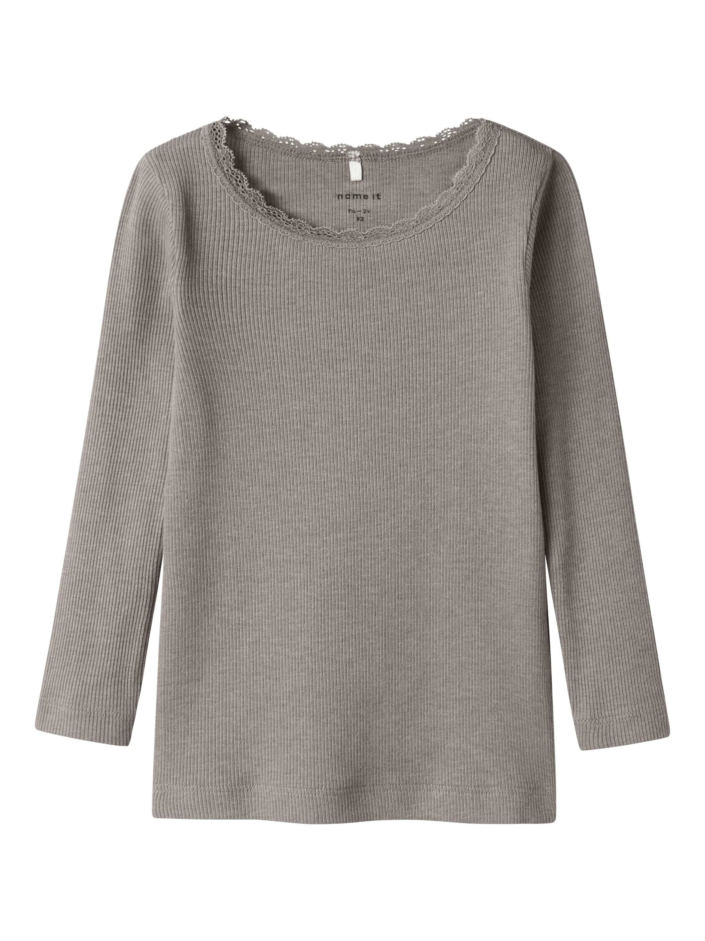 Name It Langarmshirt »NMFKAB LS TOP NOOS«, in Feinripp und mit süßer Spitzenkante am Ausschnitt
