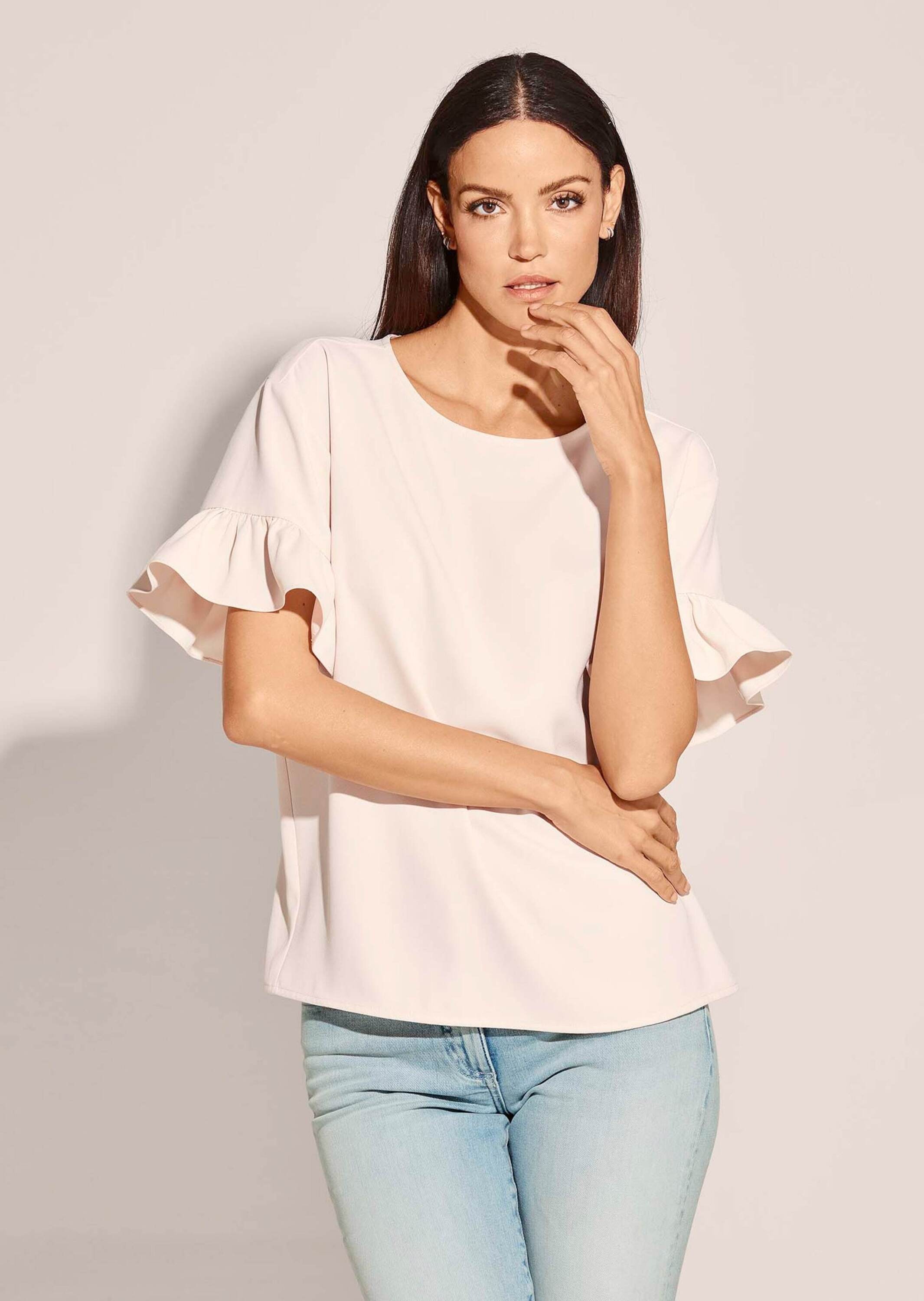 MADELEINE Kurzarmbluse »Bluse Hemdbluse mit glänzendem Finish«