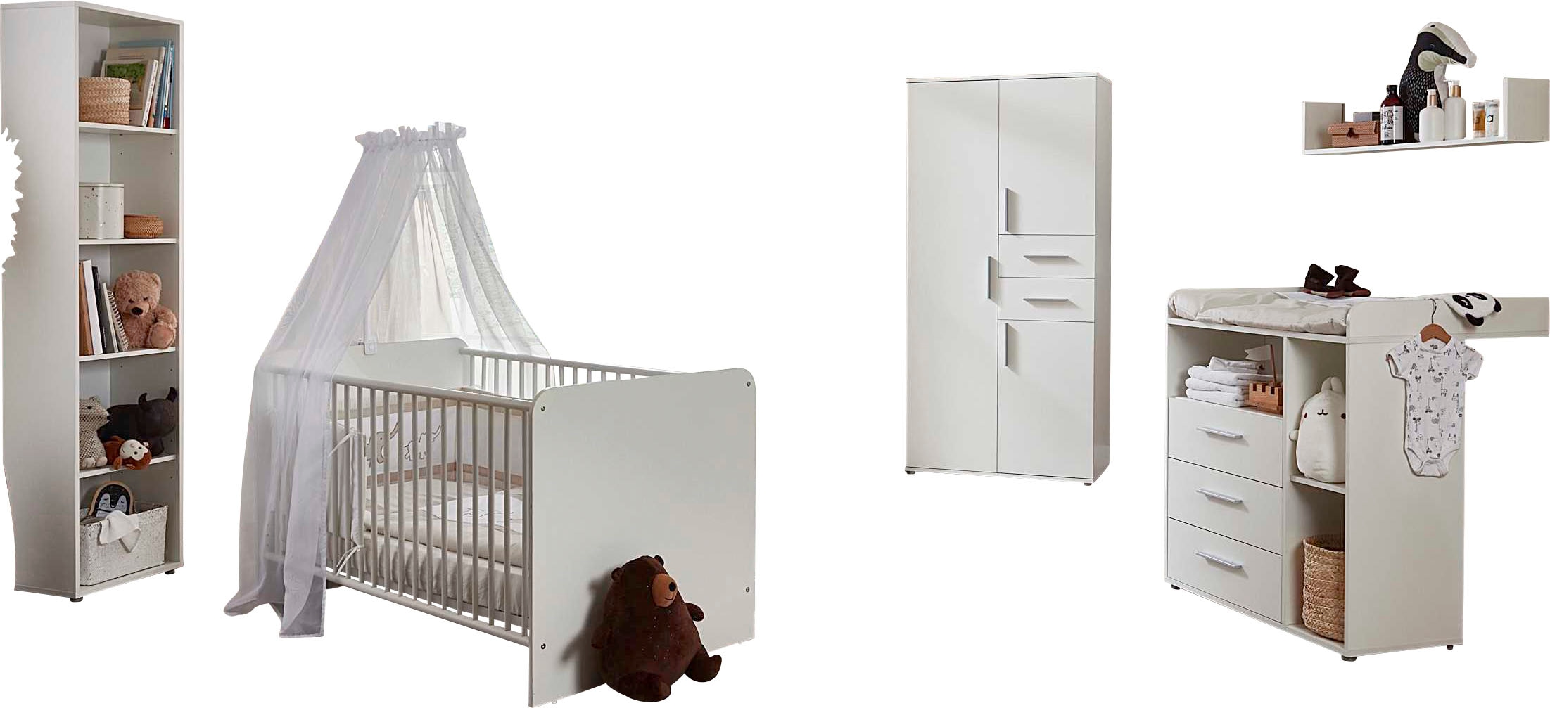 Babyzimmer-Komplettset »Lea«, (Set, 5 tlg., Bett, Wickelkommode, Schrank, Standregal,...