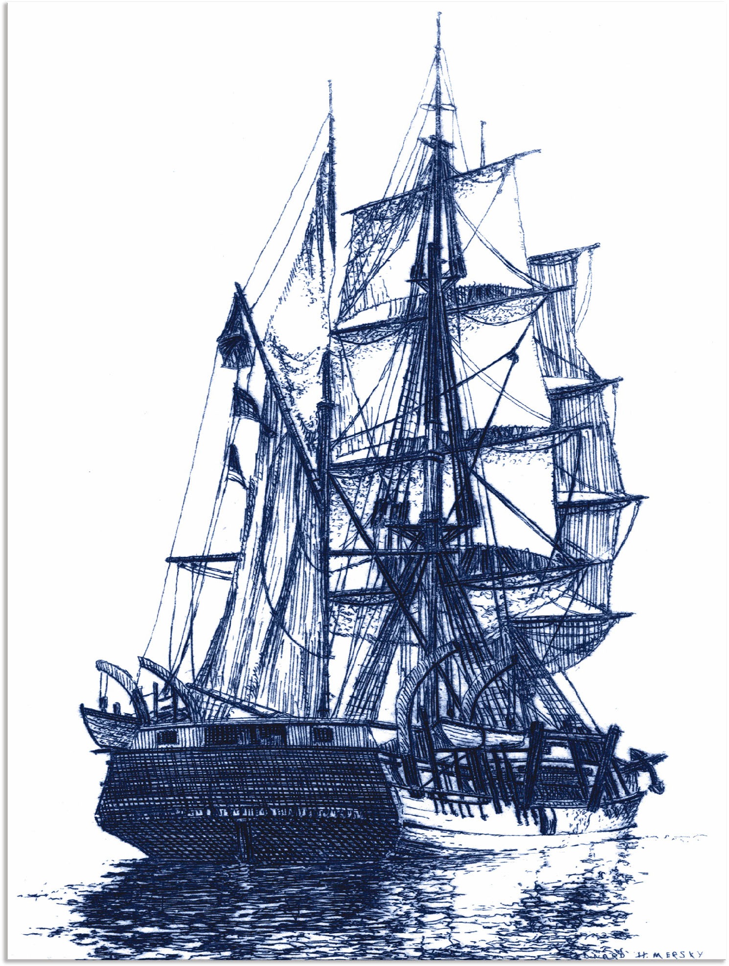 Artland Wandbild »Antikes Schiff in blau I«, Boote & Schiffe, (1 St.), in vielen Größen & Produktarten - Alubild / Outdoorbild für den Außenbereich, Leinwandbild, Poster, Wandaufkleber / Wandtattoo auch für Badezimmer geeignet