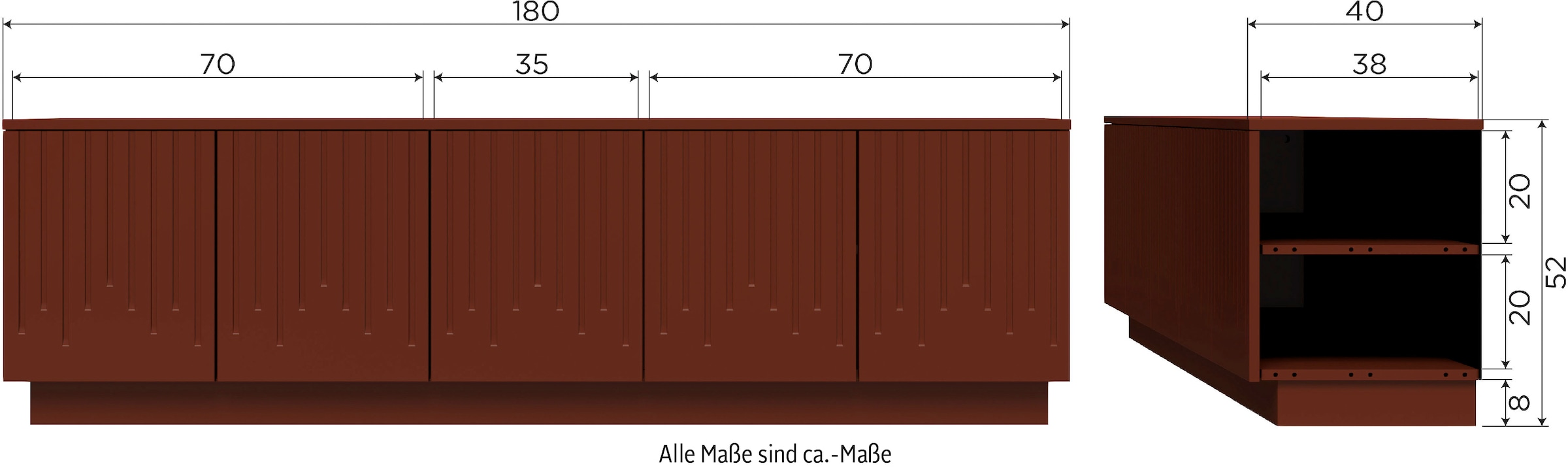 WOOOD Lowboard »Pencil TV-Kommode«, Kommode mit Push-to-Open-Funktion, H 52 cm x B 180 cm