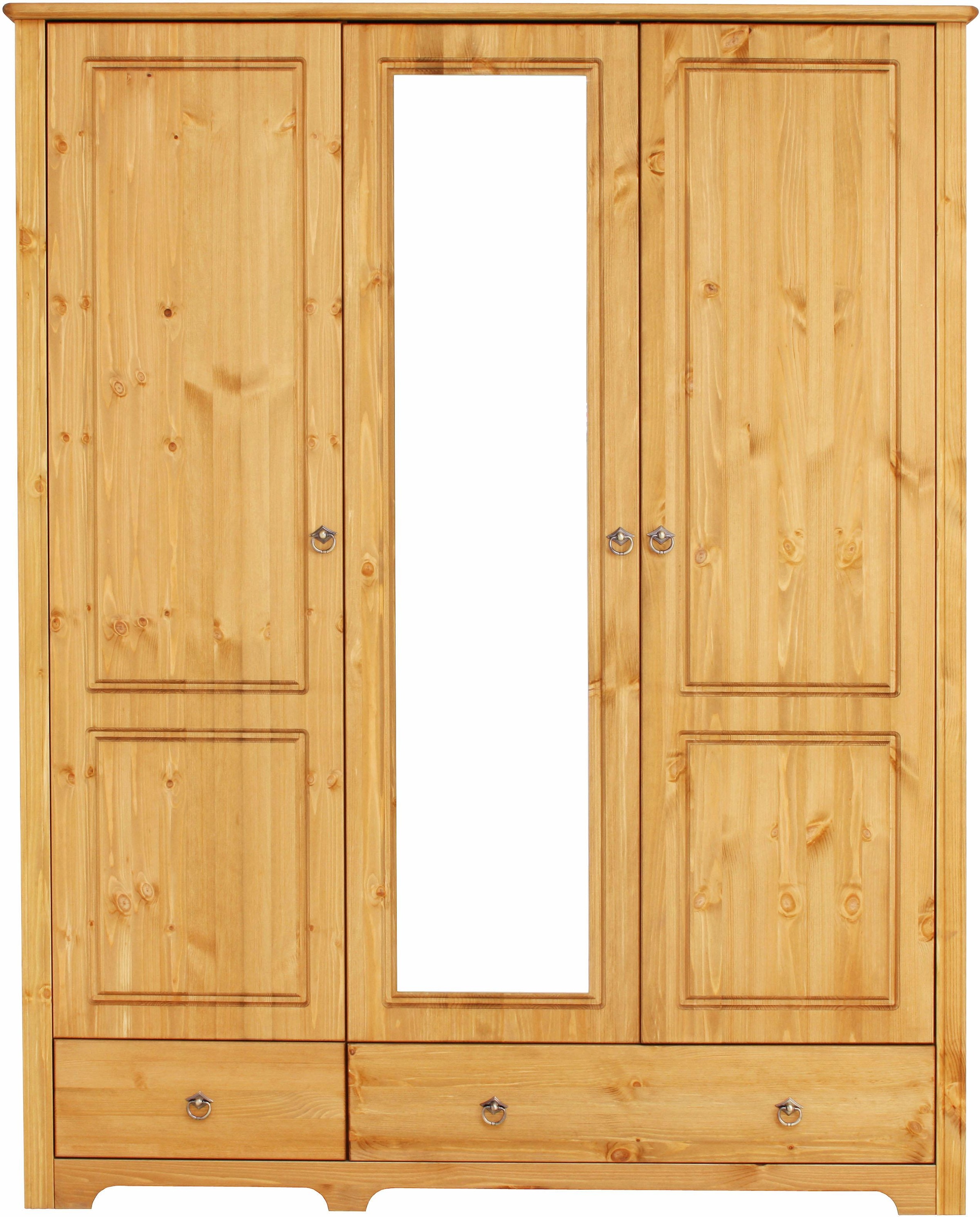 Home affaire Kleiderschrank »Hugo«, (3 Breiten: 106/200/245 cm H/T ca. 190/58 cm), aus massiver Kiefer im Landhausstil, mit Spiegel