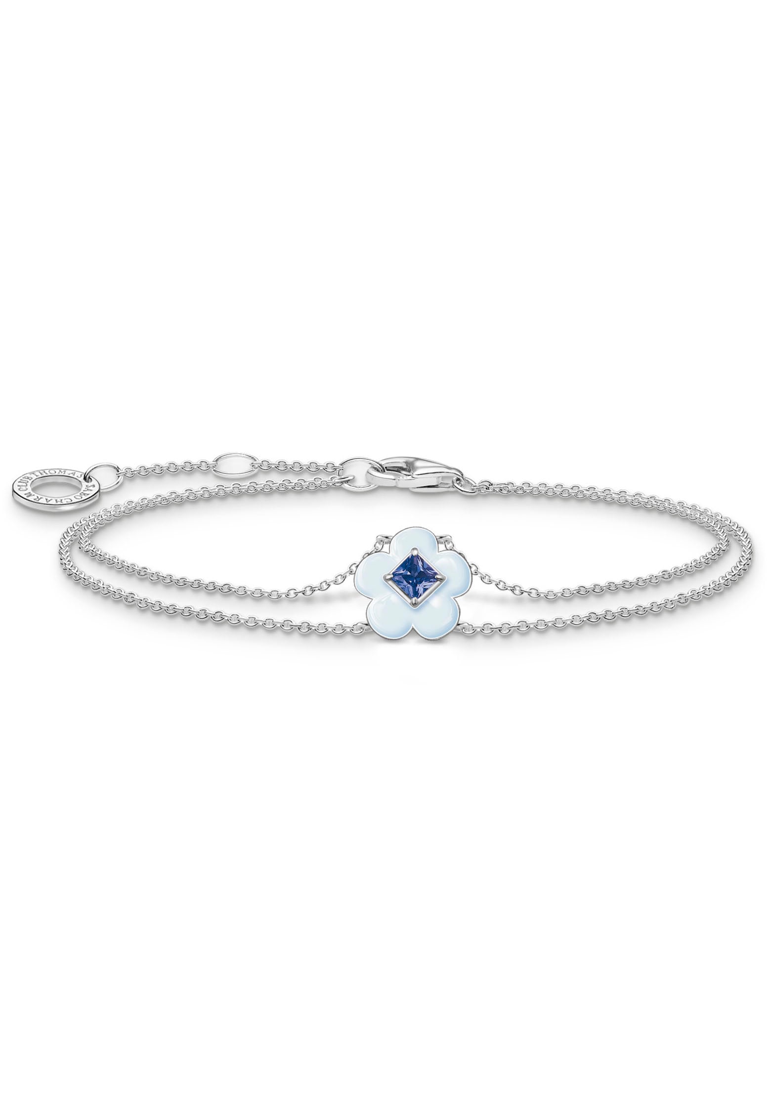 Armband »Blume mit blauem Stein, A2093-496-1-L19V«, mit Glas-Keramik Stein