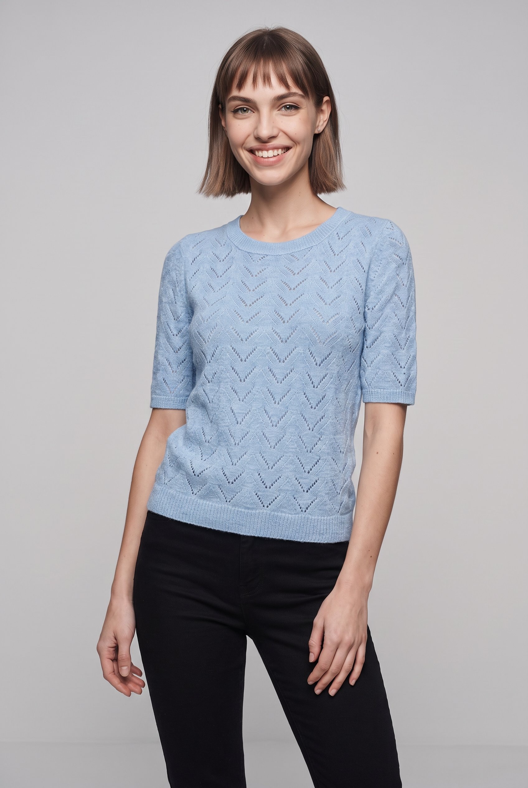 ONLY Kurzarmpullover »ONLSUNNY SS O-NECK KNT« Kunstfaser, regular fit, Rundhals