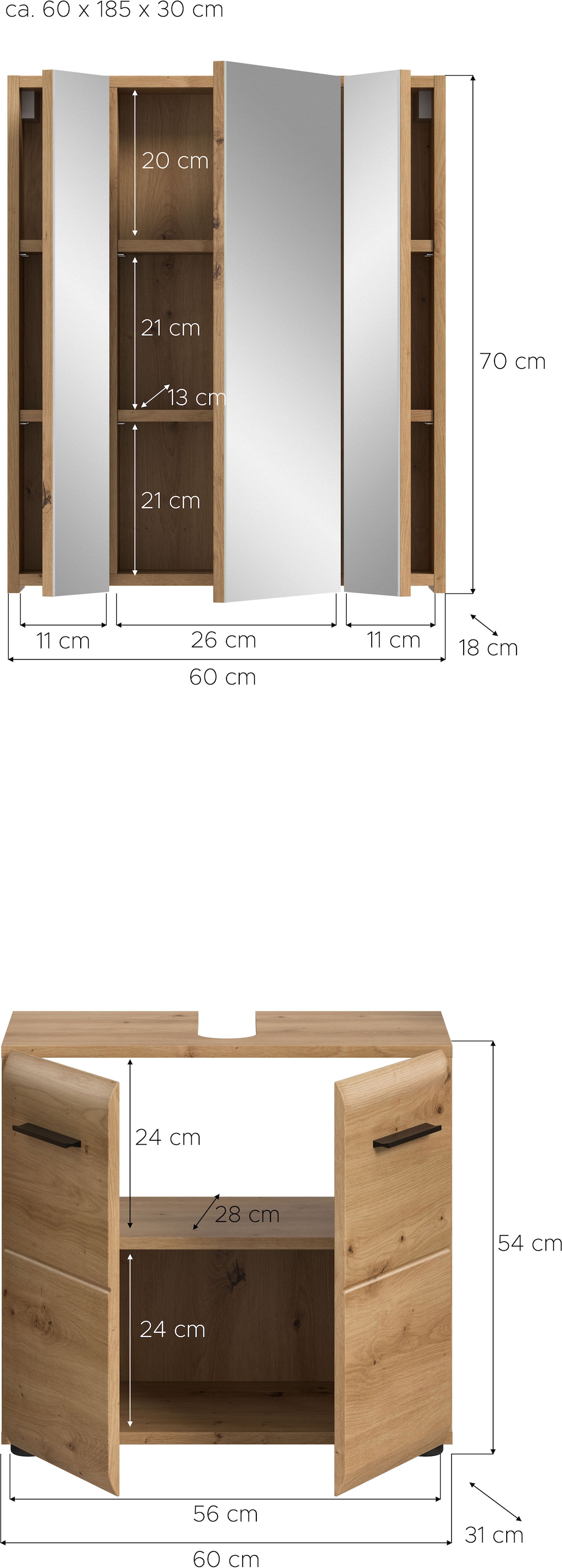 INOSIGN Badmöbel-Set »FLORENZ, TOPSELLER!, 2-teilige Badkombination, hochwertige MDF-Front« Set, bestehend aus: 1 Waschbeckenunterschrank, 1 Spiegelschrank, 2 Stk. tlg.