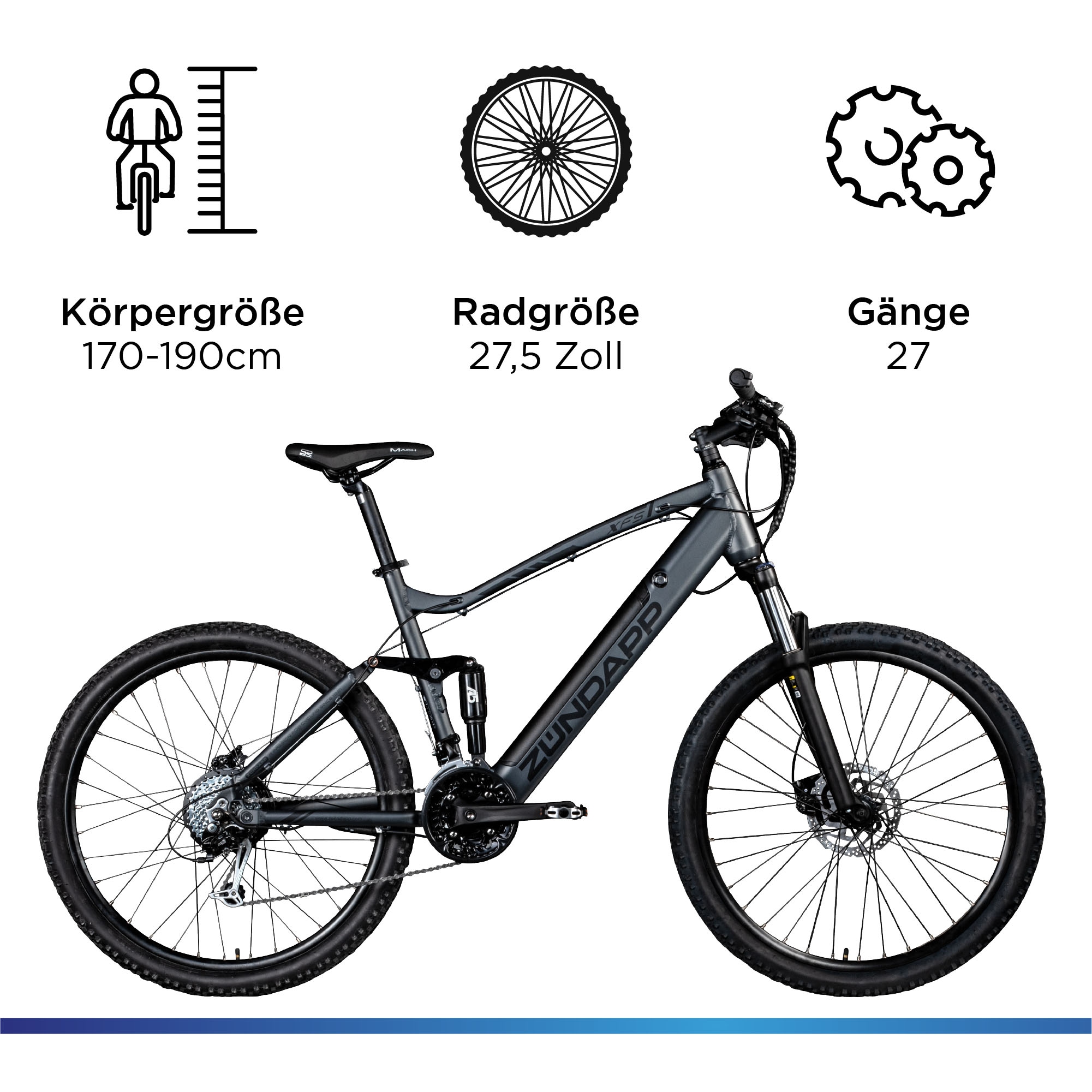 Zündapp E-Bike »XFS«, 27 Gang, Shimano, Tourney TX, Heckmotor 250 W, Pedelec, Elektrofahrrad für Damen u. Herren, MTB